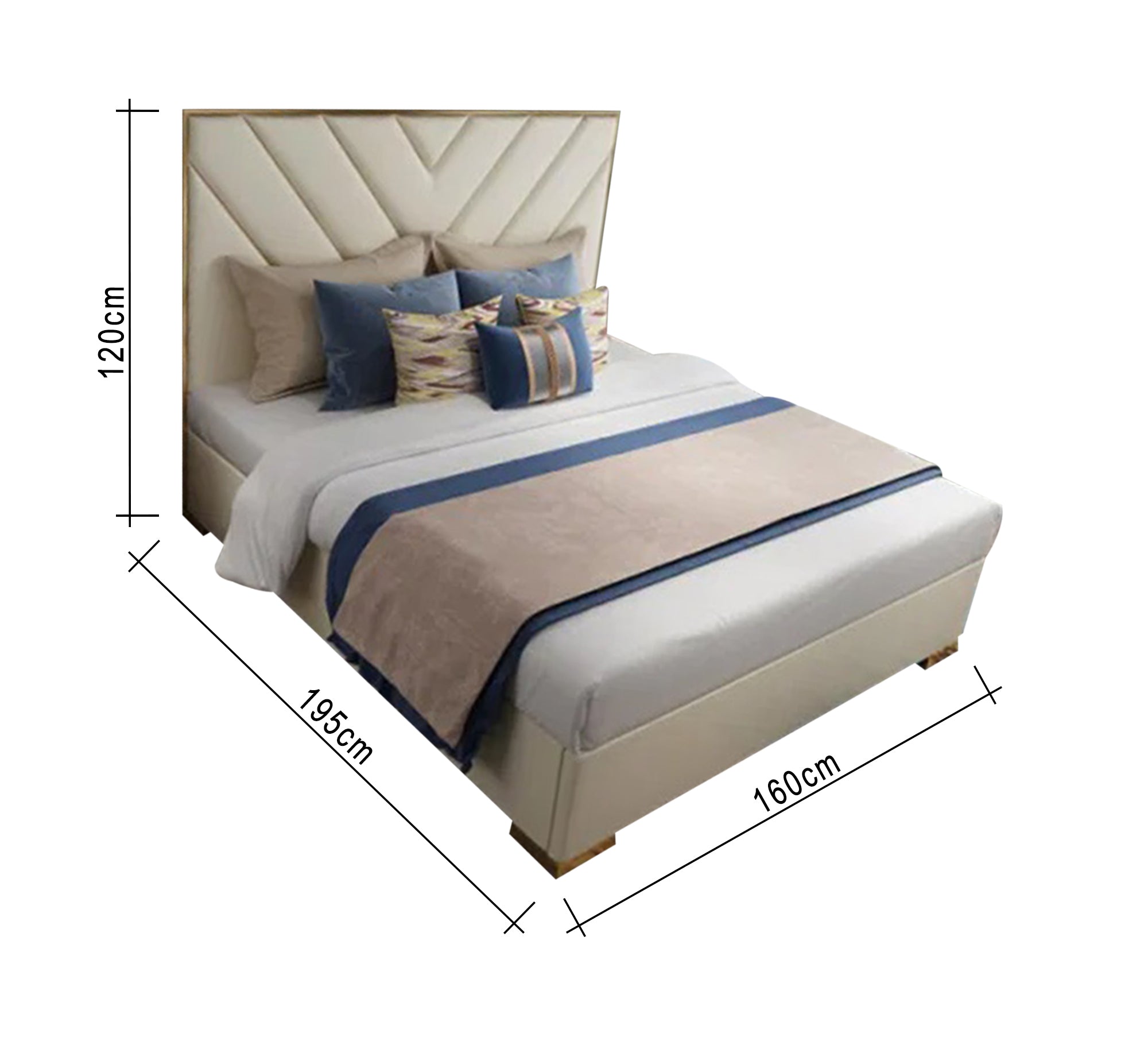 سرير أنيق برأس هندسي ذهبي عصري فاخر