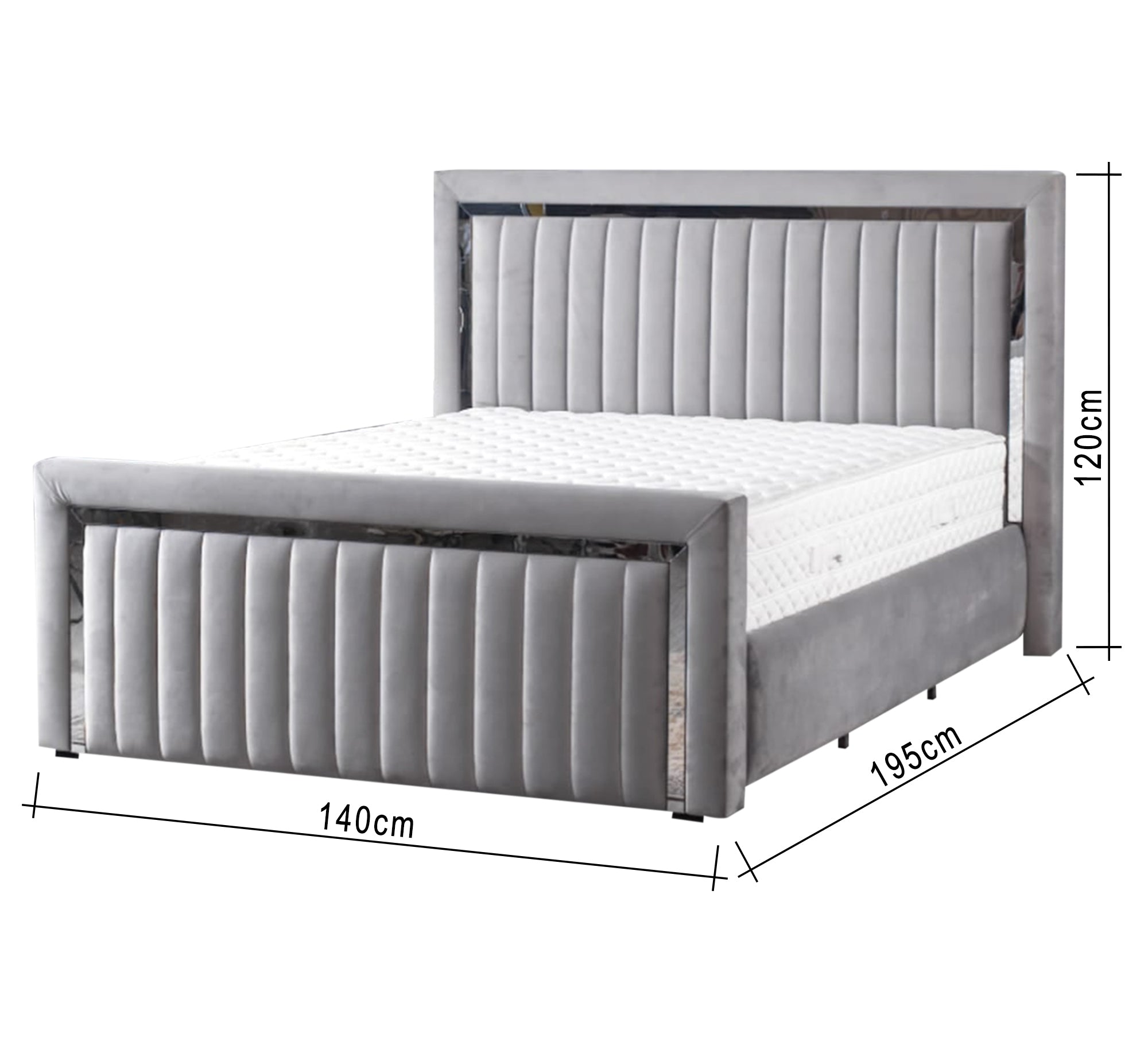 سرير أنيق مبطن بتفاصيل مرايا رمادي فاخر