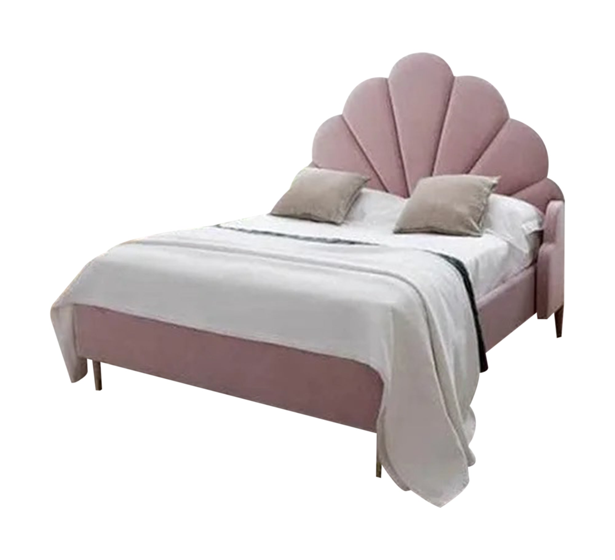 سرير أنيق برأس صدفة وردي مخملي فاخر