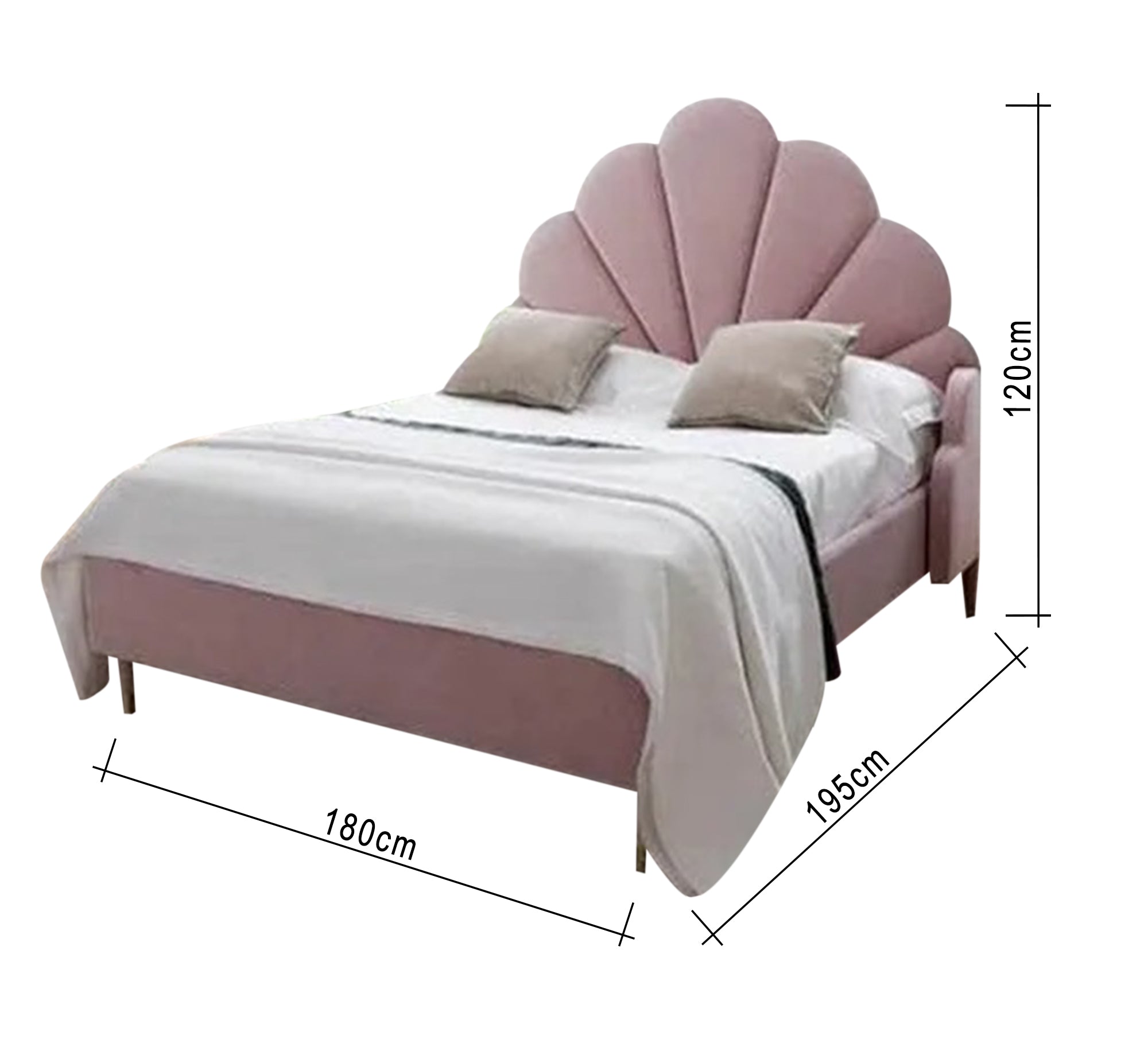 سرير أنيق برأس صدفة وردي مخملي فاخر