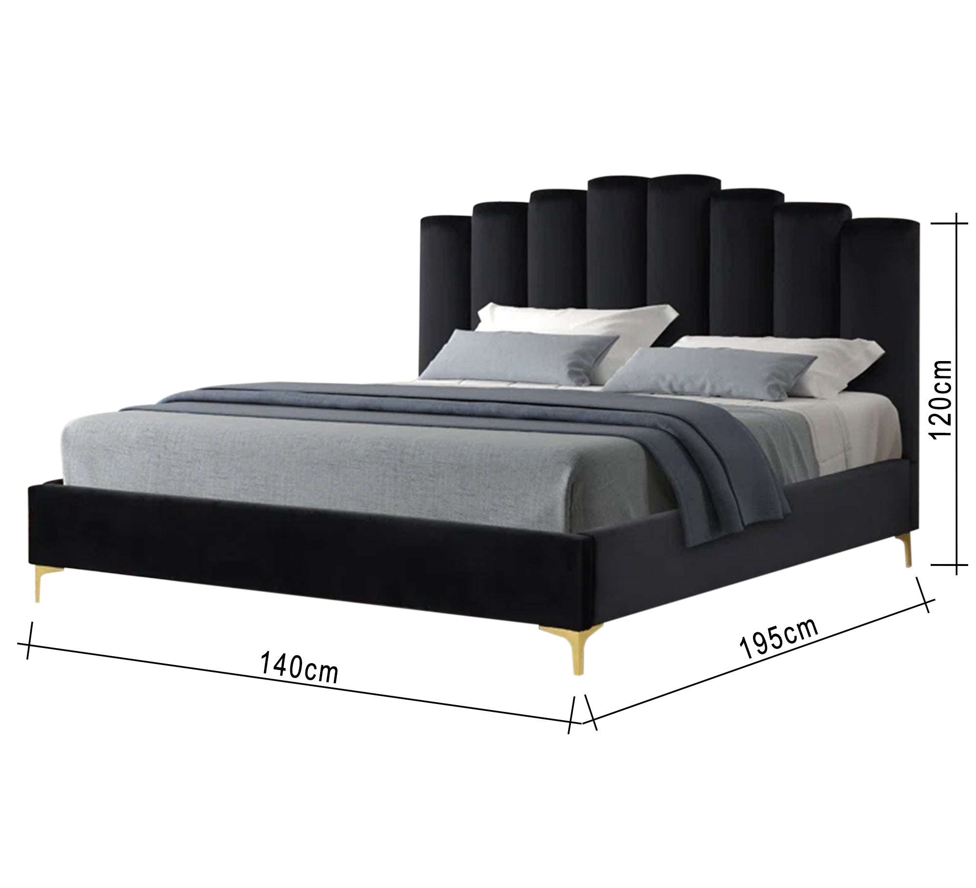 سرير مخملي فاخر بقاعدة ذهبية