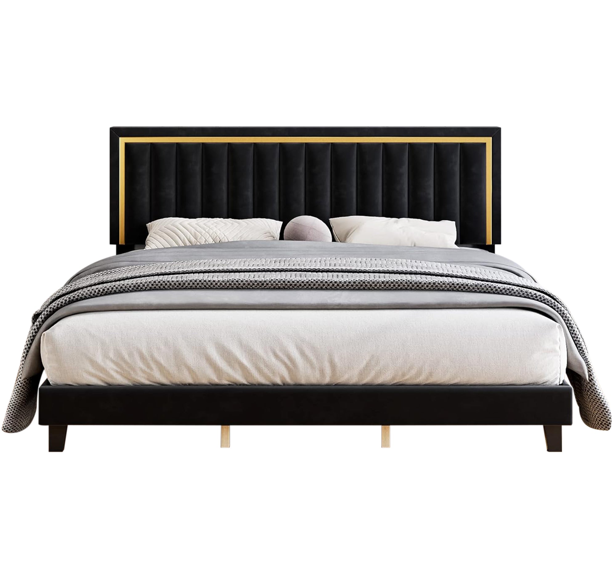 سرير أسود بفخامة ذهبية وأناقة معاصرة