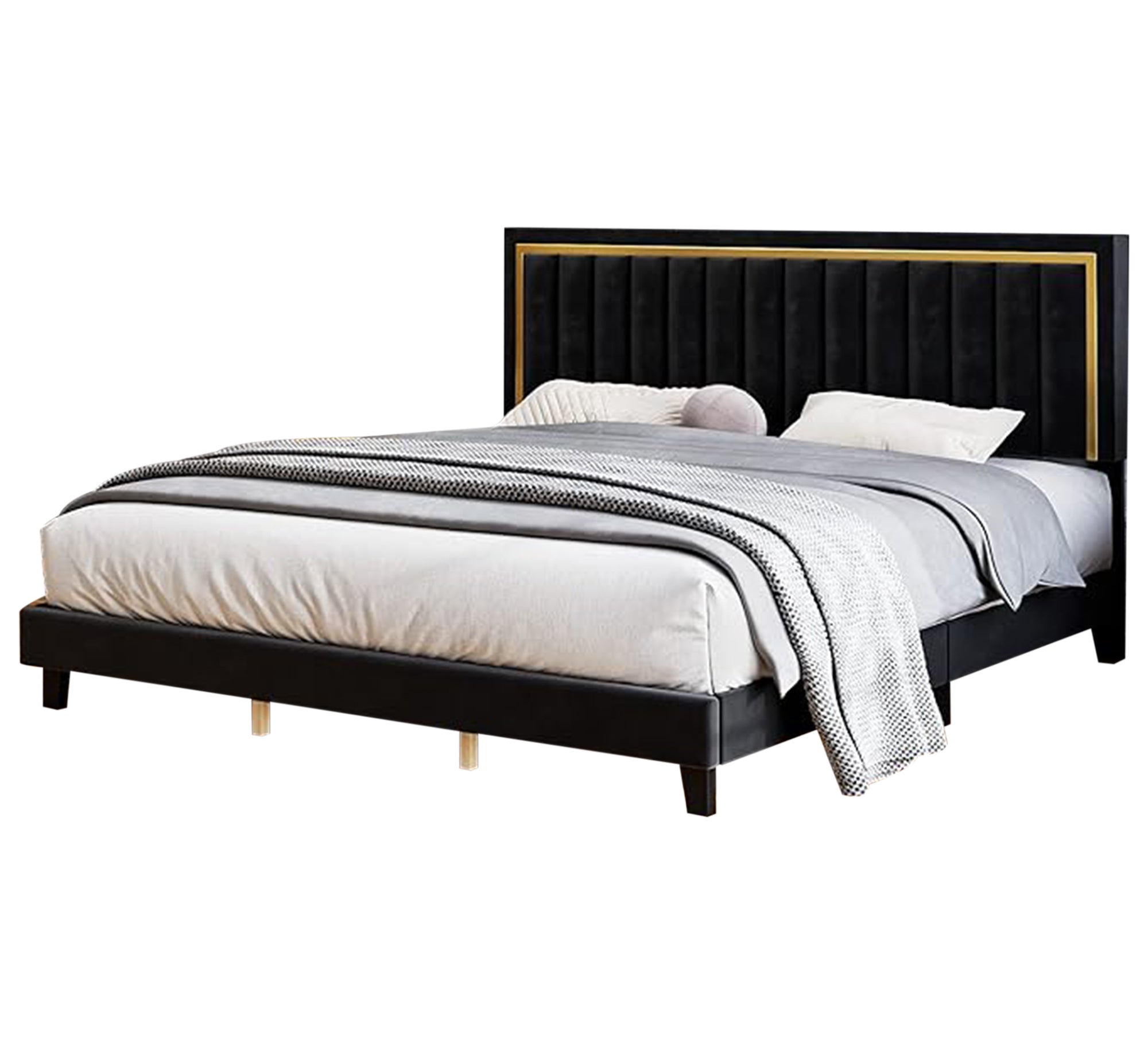 سرير أسود بفخامة ذهبية وأناقة معاصرة