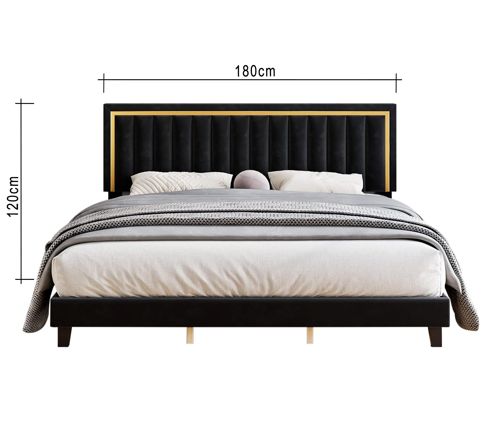 سرير أسود بفخامة ذهبية وأناقة معاصرة