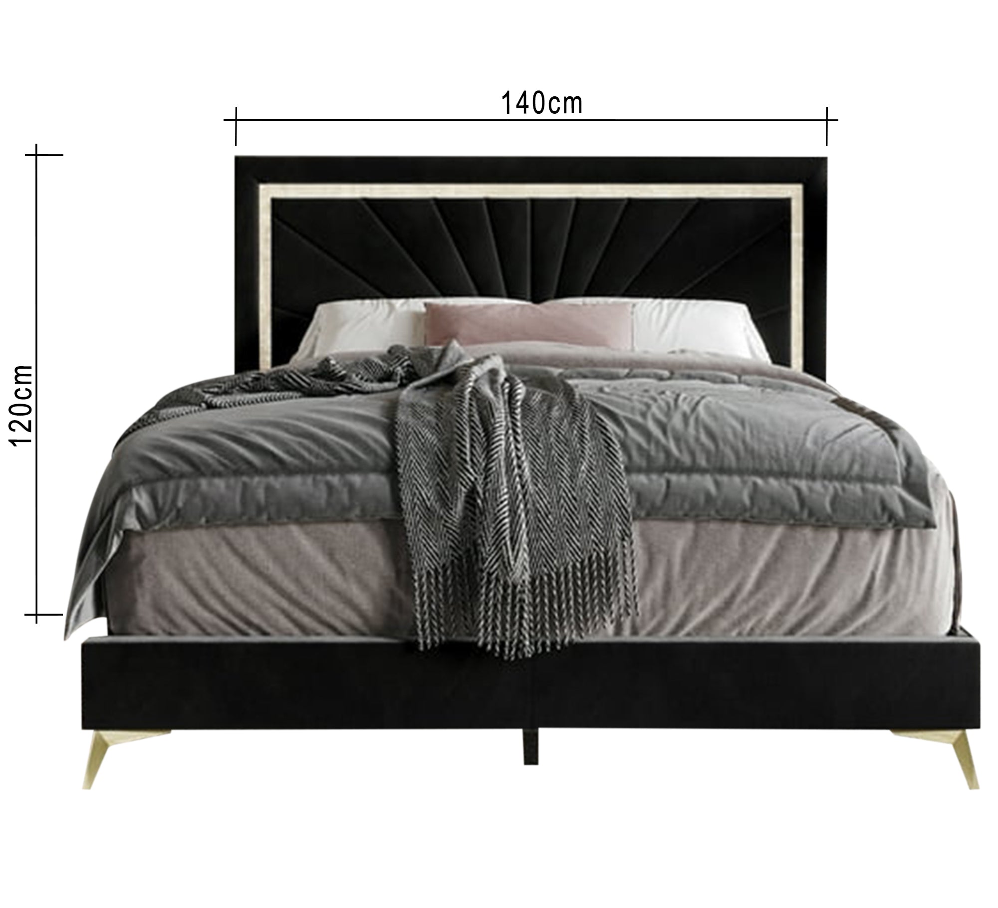 سرير مخملي فاخر بتصميم فني بأرجل ذهبية