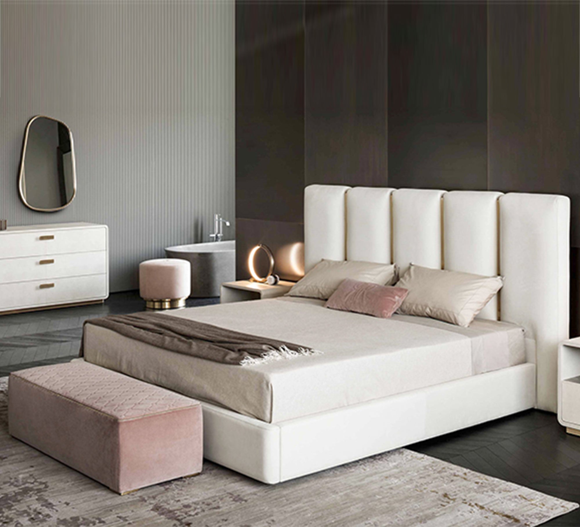 سرير أبيض أنيق بتصميم عمودي مريح