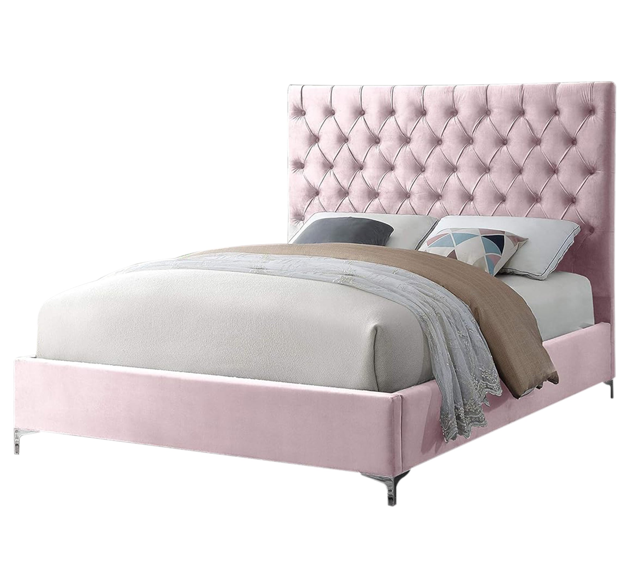 سرير وردي بمسند رأس كابتونيه فاخر