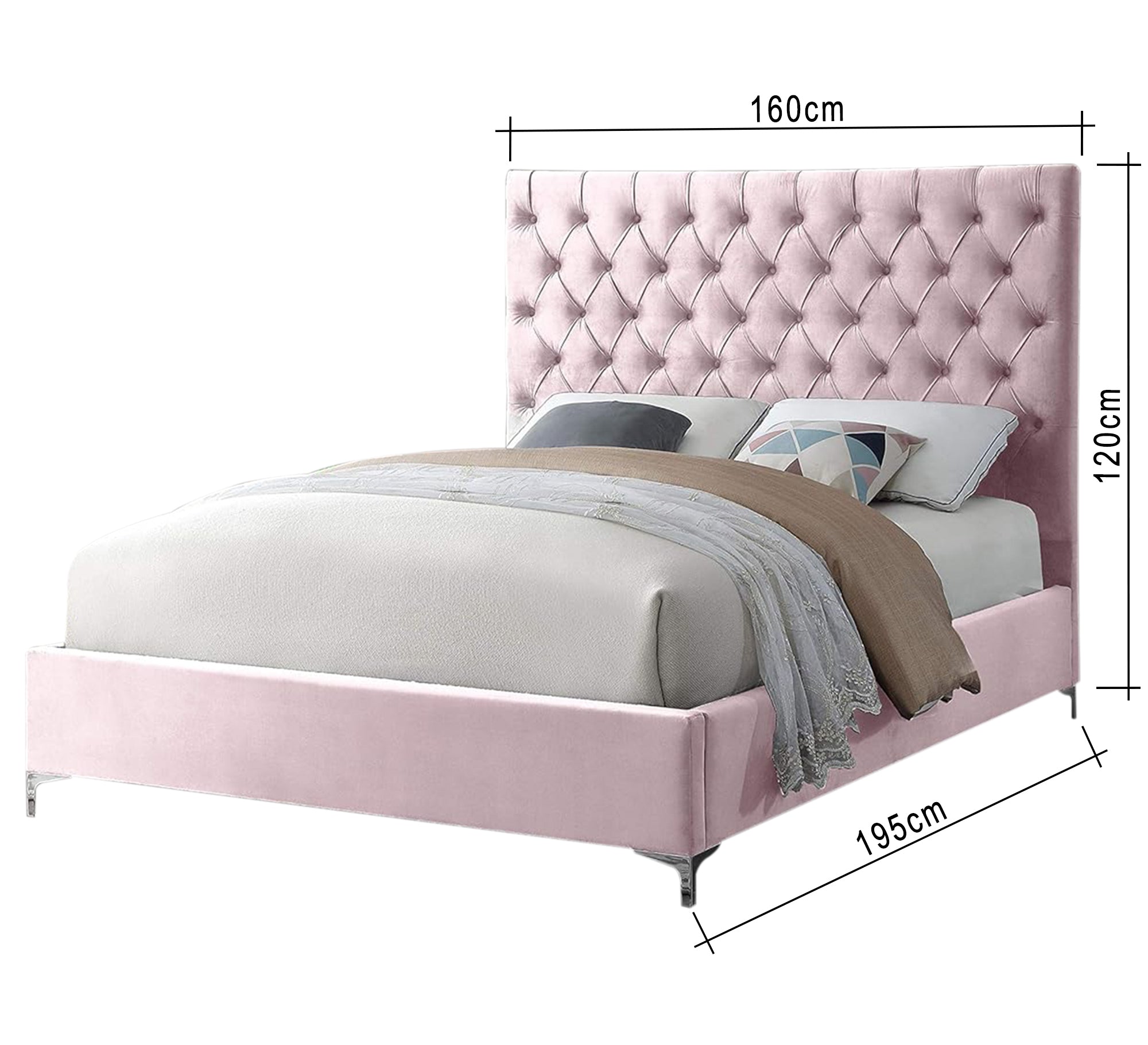 سرير وردي بمسند رأس كابتونيه فاخر