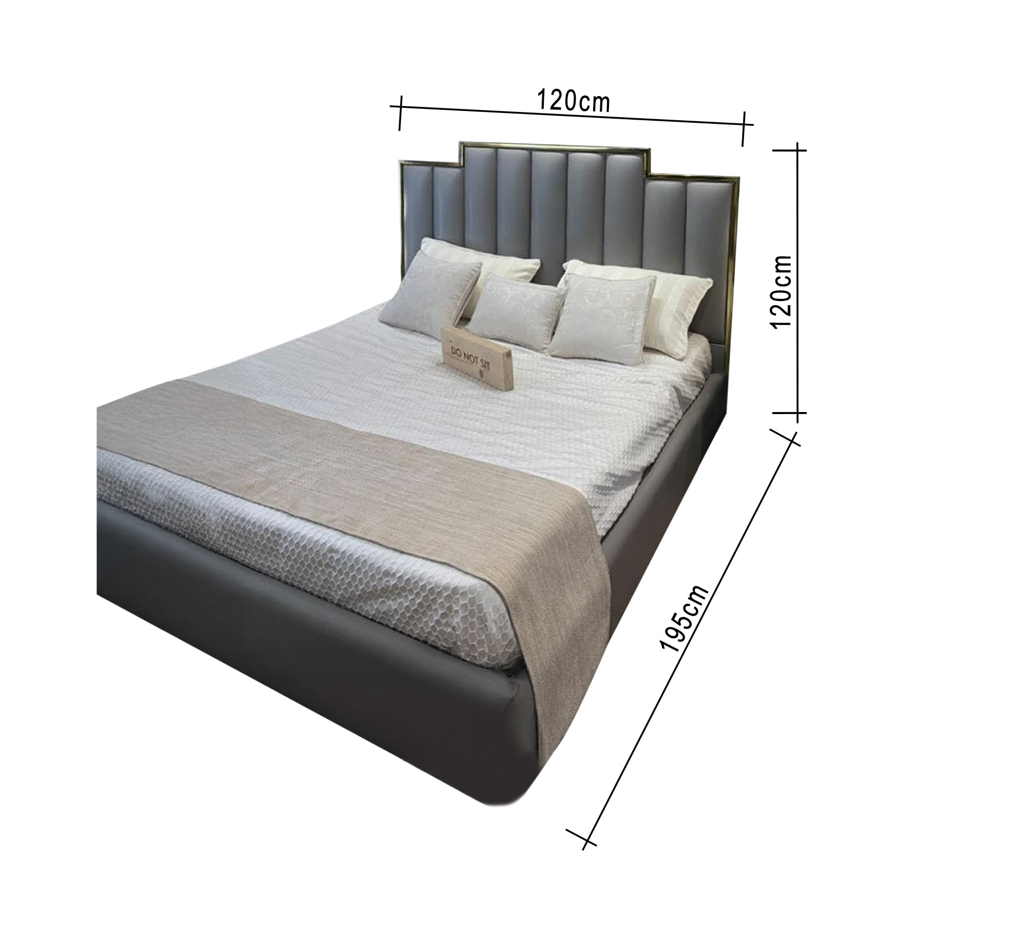 سرير رمادي بتصميم فندقي بخطوط ذهبية