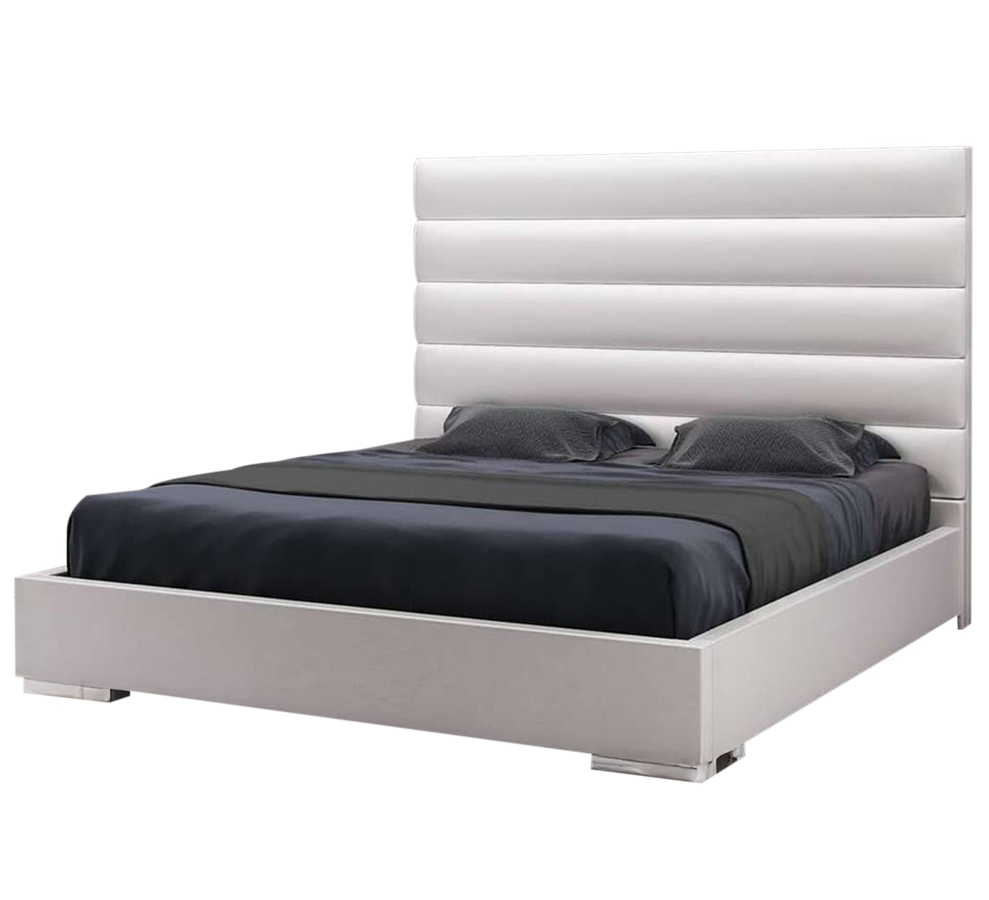 سرير أبيض بتصميم أفقي بسيط وعصري