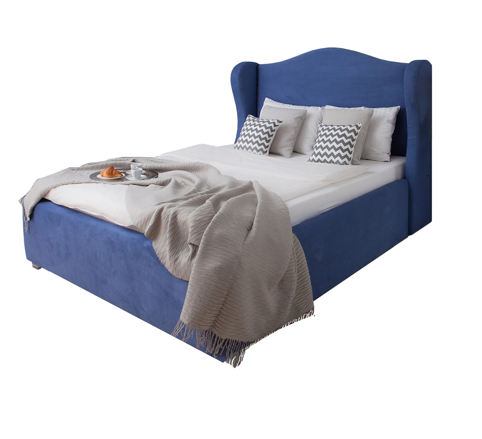 سرير أزرق بتصميم مجنح مريح وأنيق