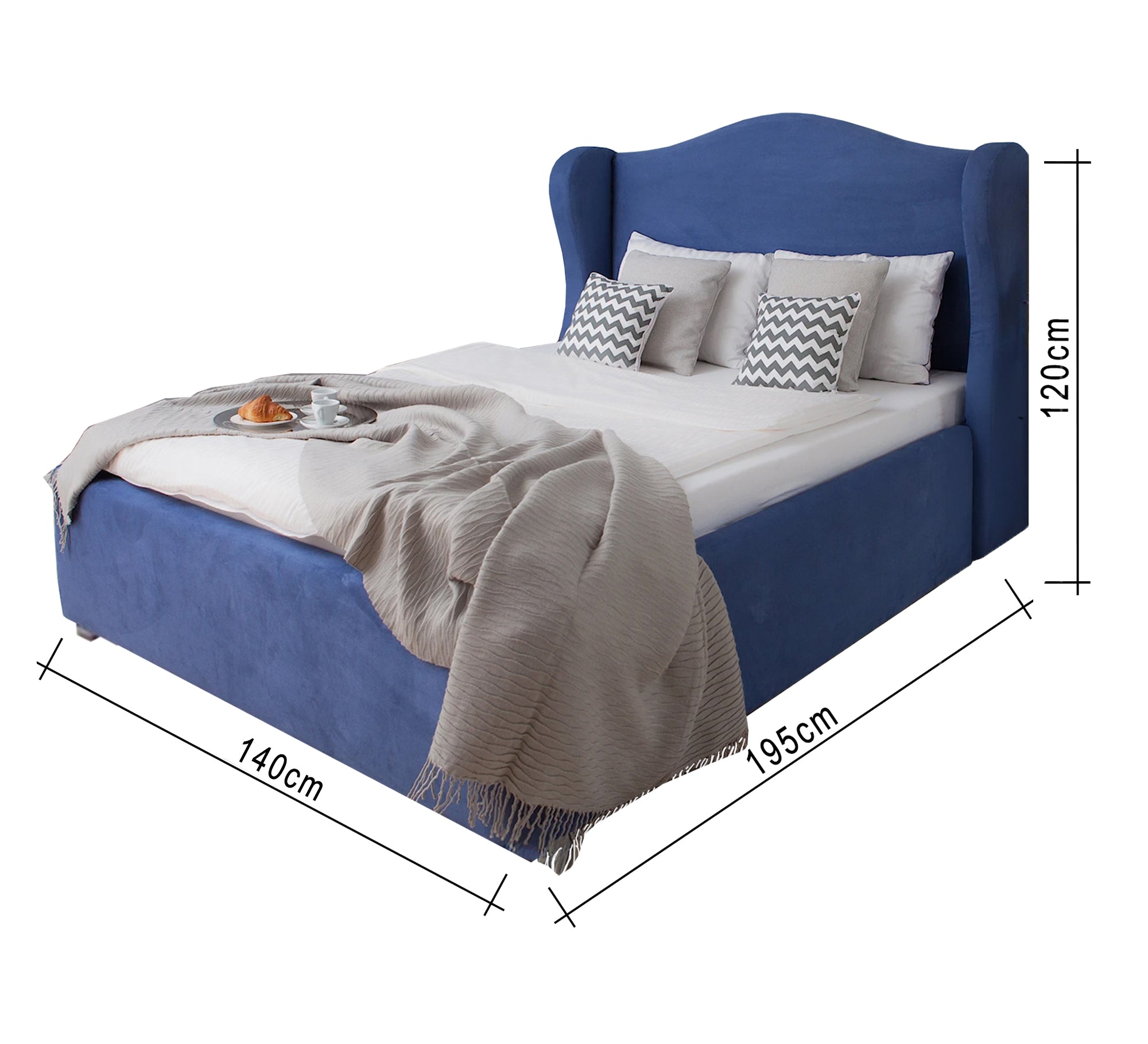 سرير أزرق بتصميم مجنح مريح وأنيق