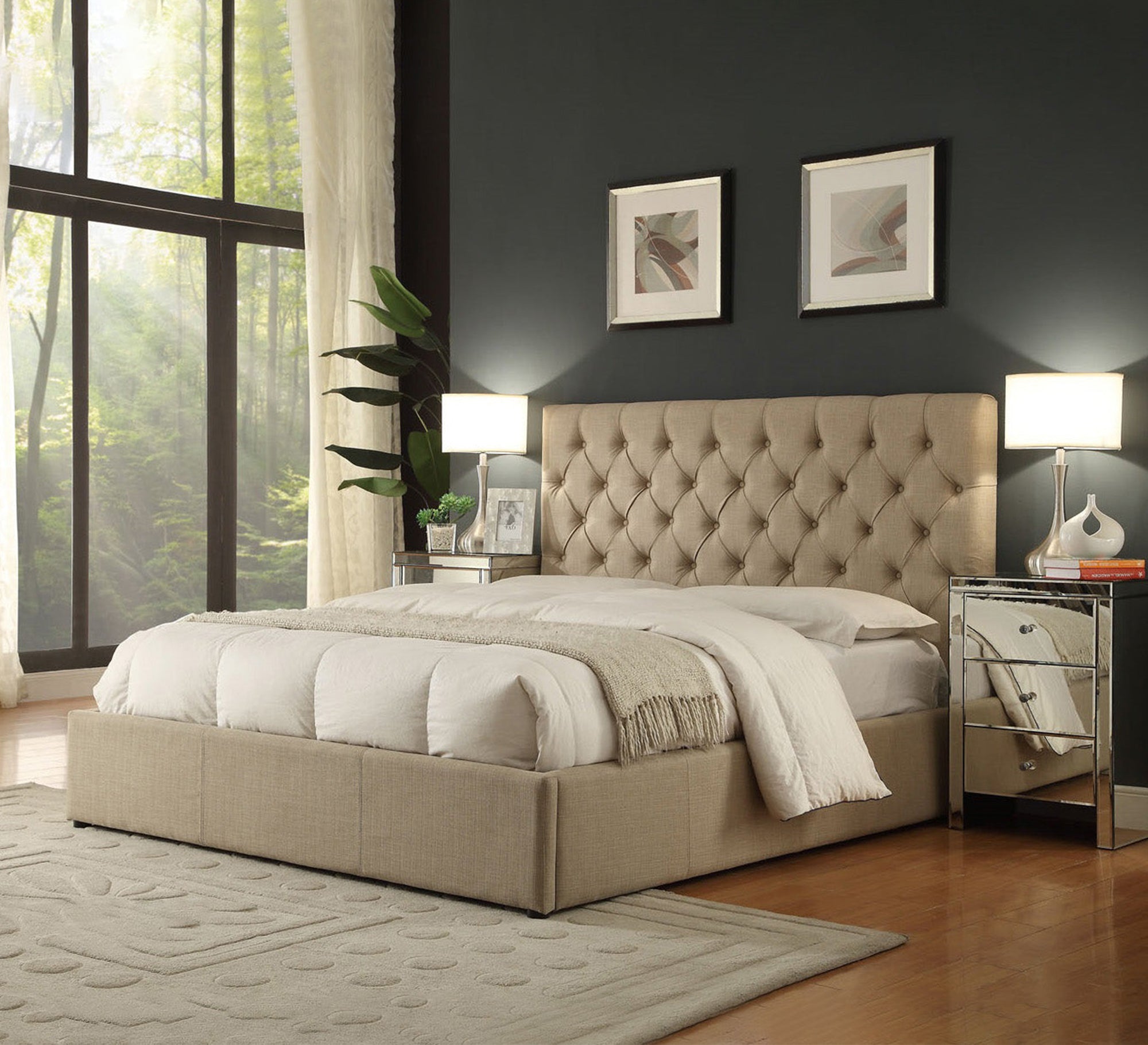 سرير بيج بمسند رأس كابتونيه فاخر