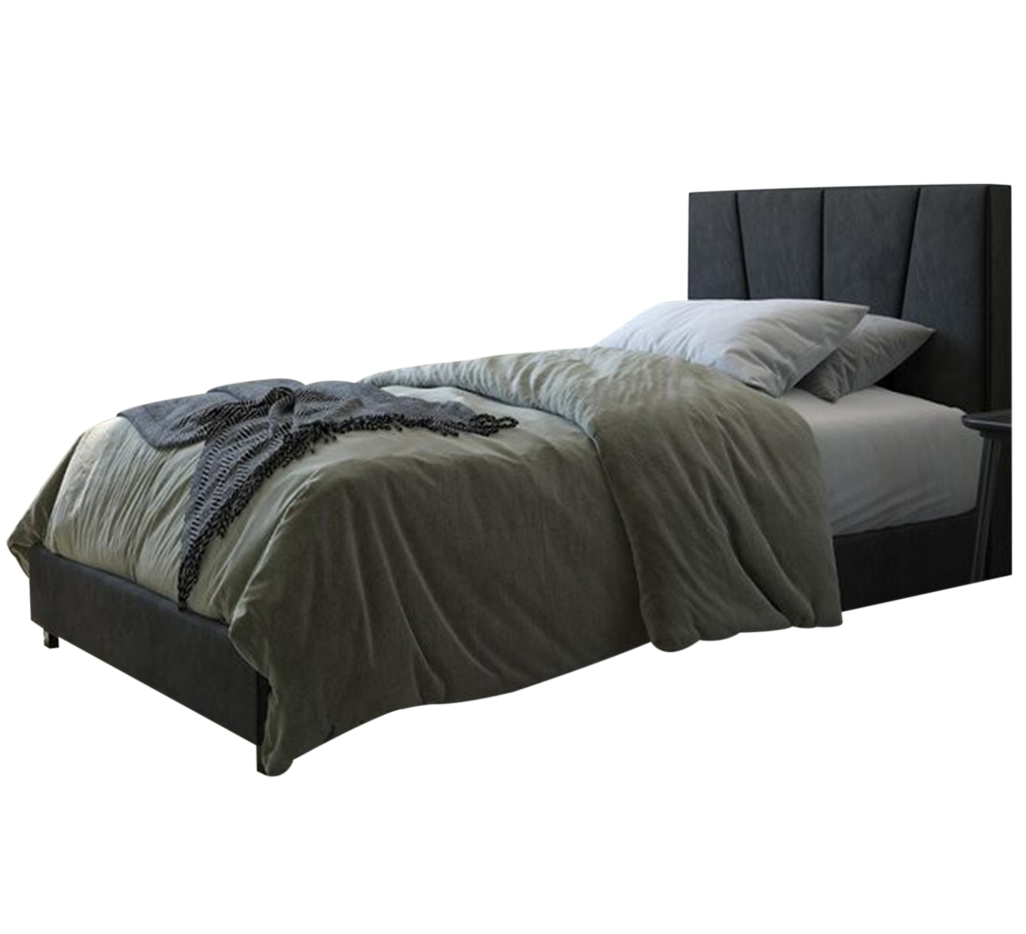 سرير مفرد أسود بتصميم عمودي بسيط