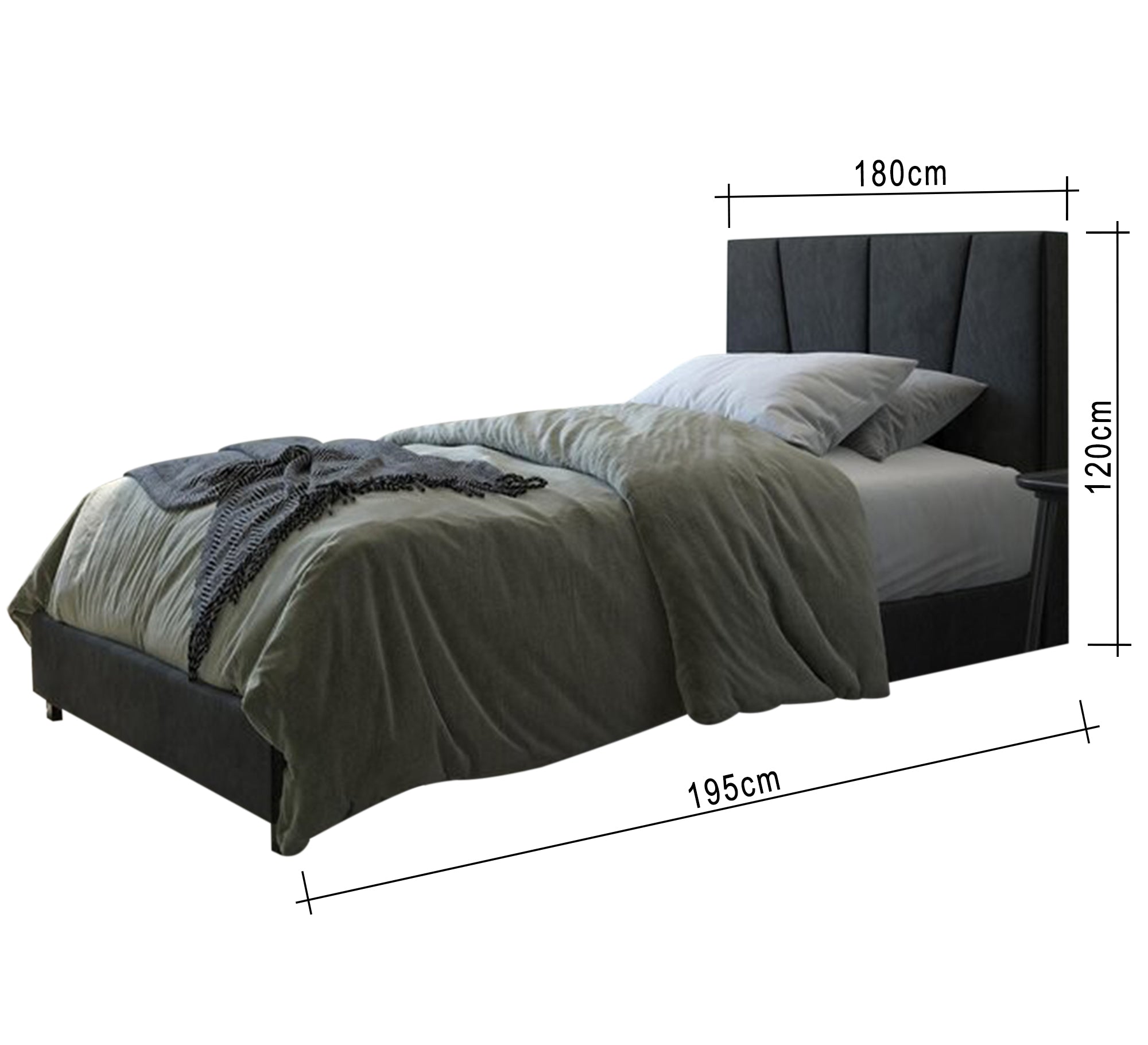 سرير مفرد أسود بتصميم عمودي بسيط