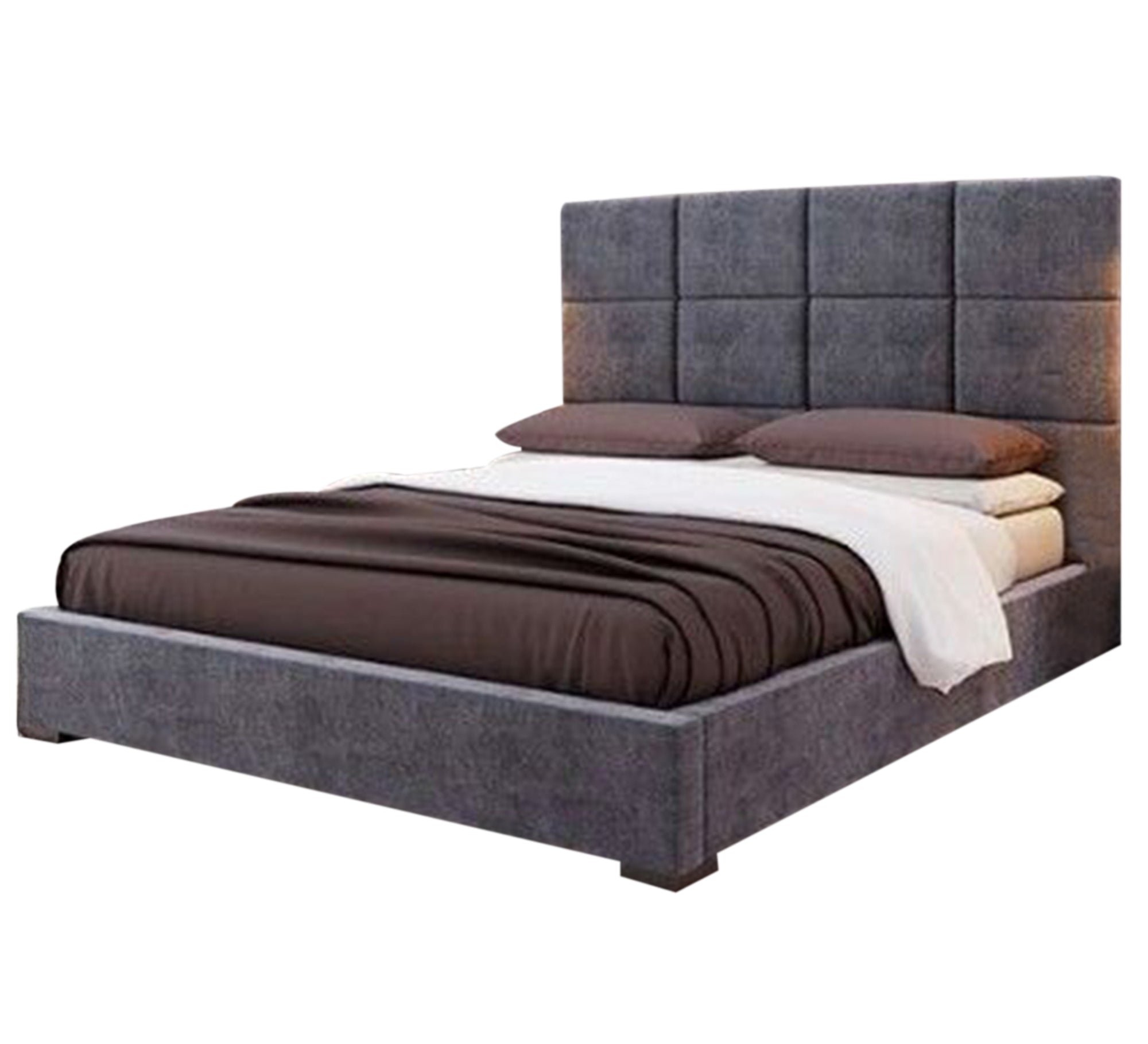 سرير رمادي بمربعات مبطنة عصرية