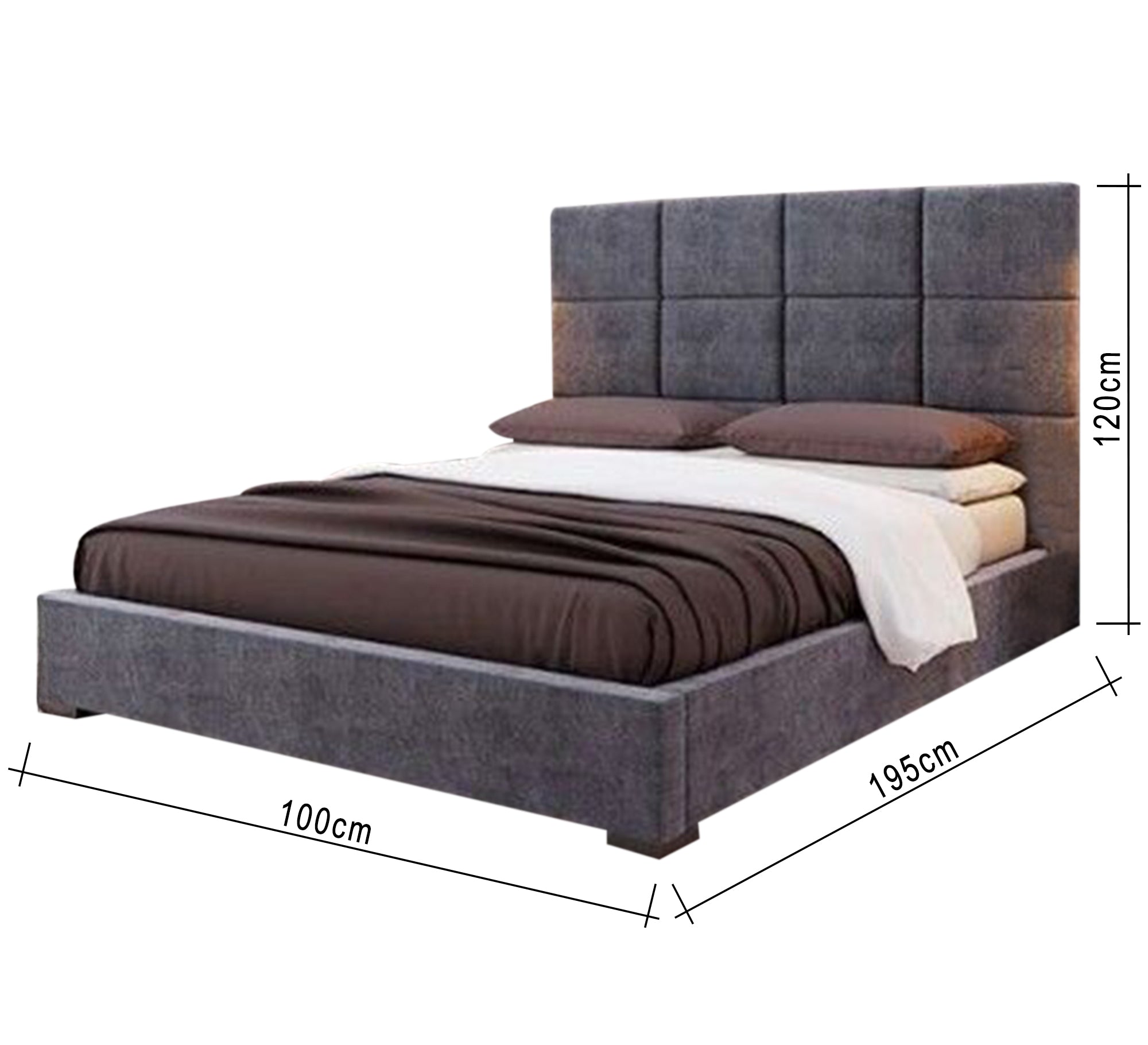 سرير رمادي بمربعات مبطنة عصرية