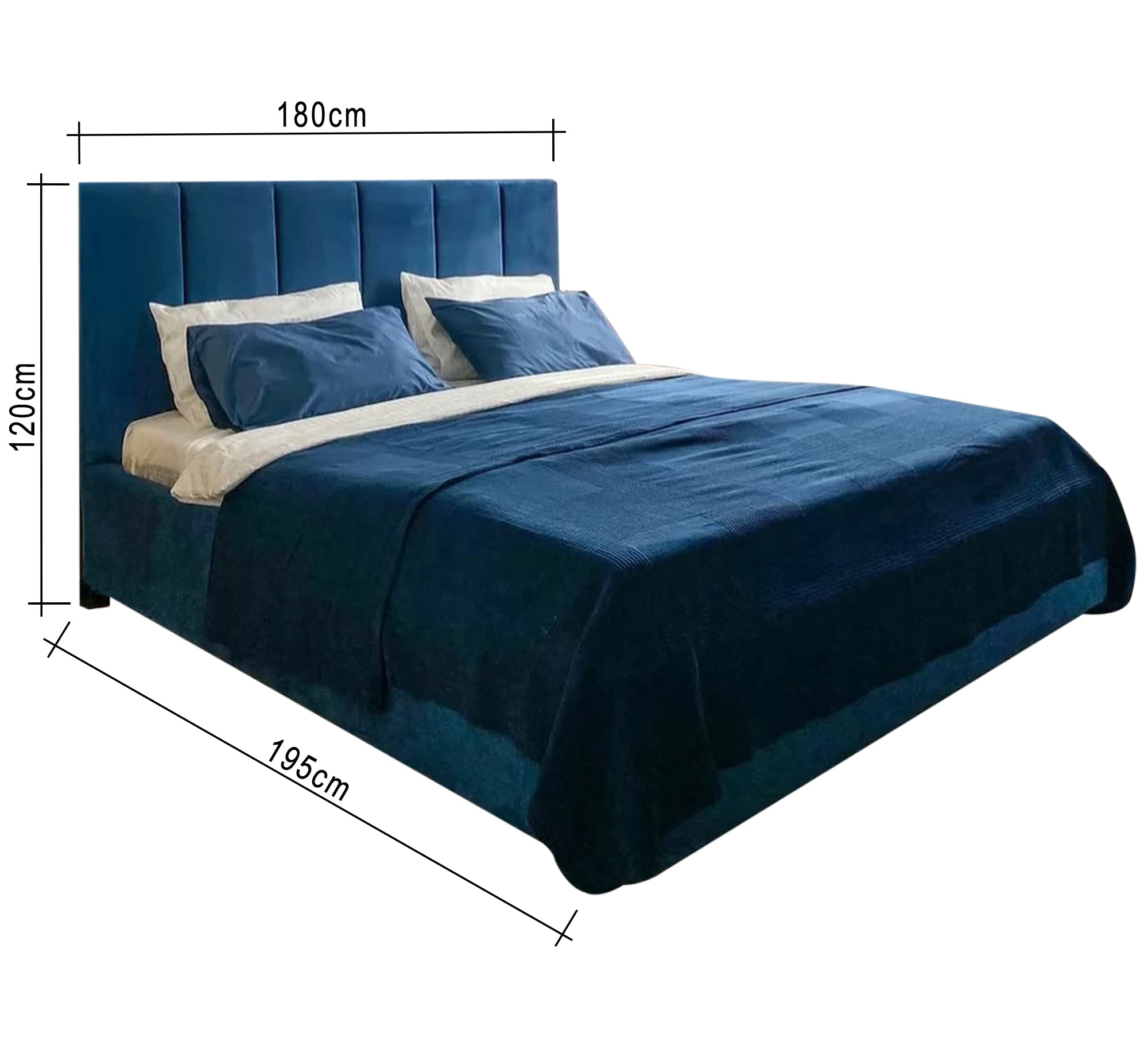 سرير أزرق بتصميم عمودي مخملي