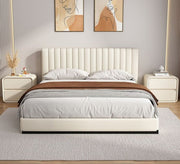 Light beige bed with an elegant vertical design