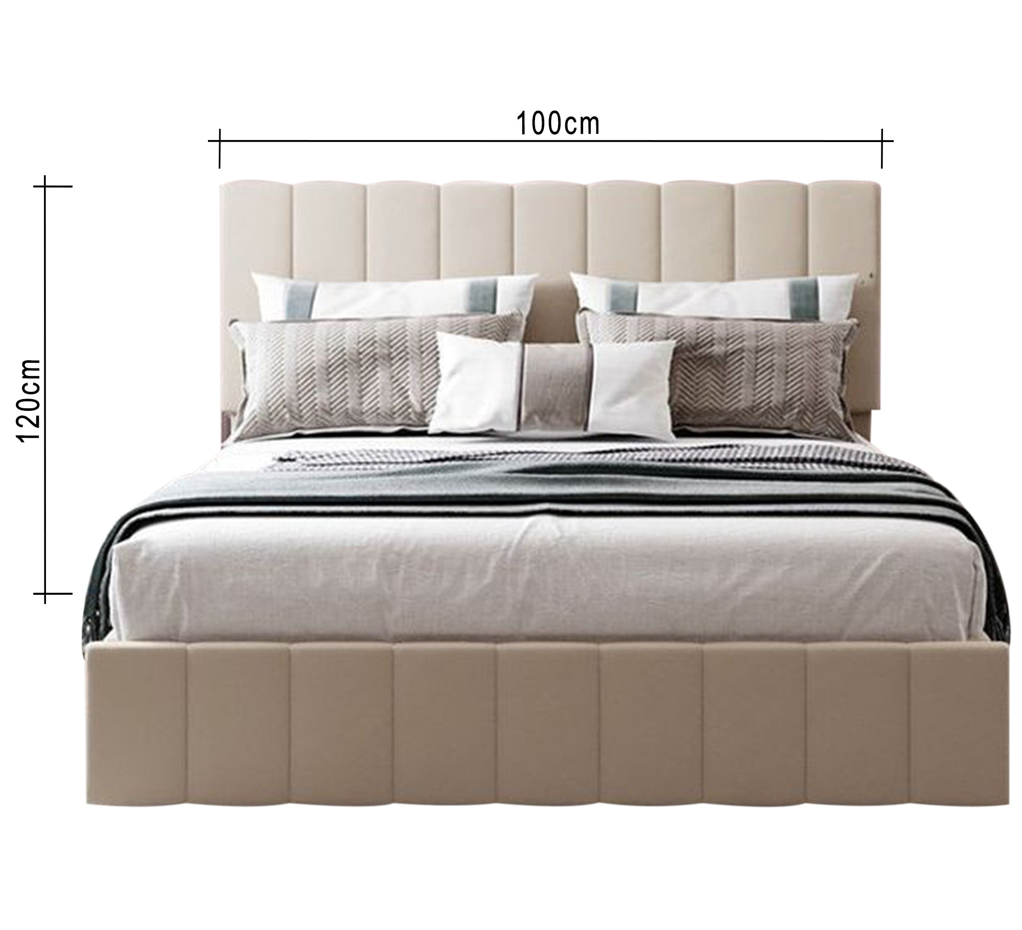 Beige bed with a modern design and vertical lines