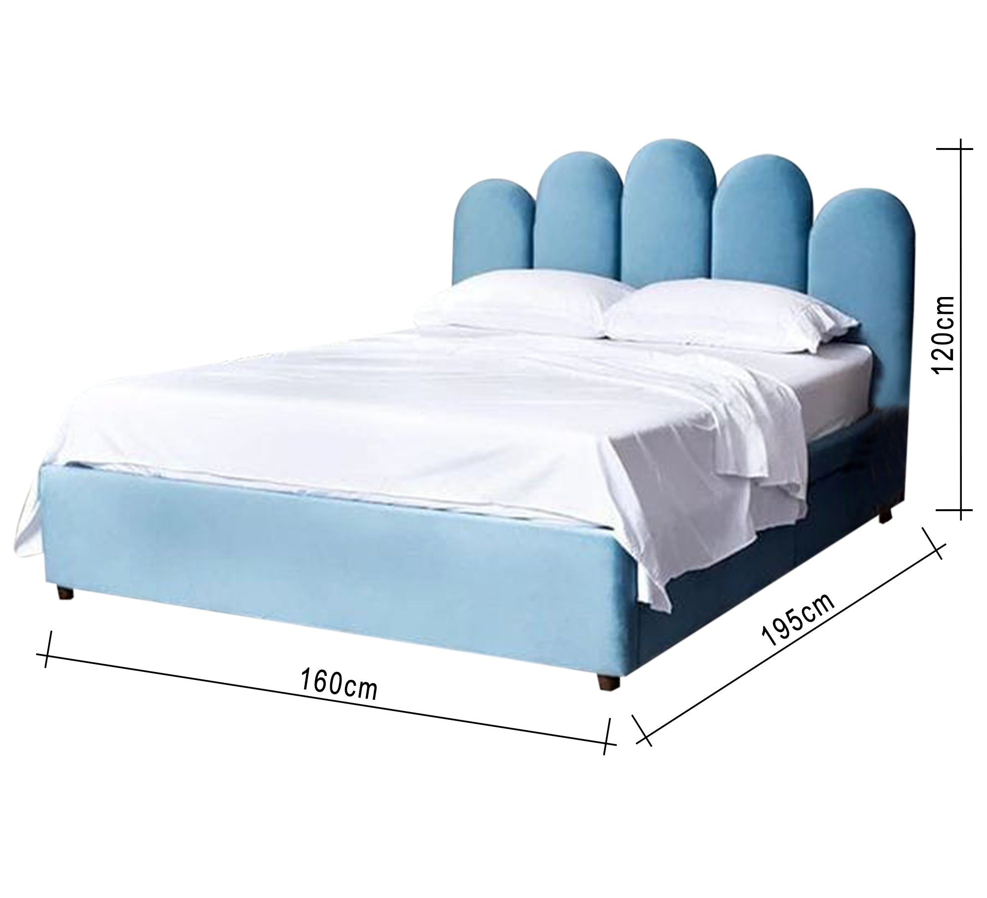 Blue bed with a comfortable design with vertical stripes