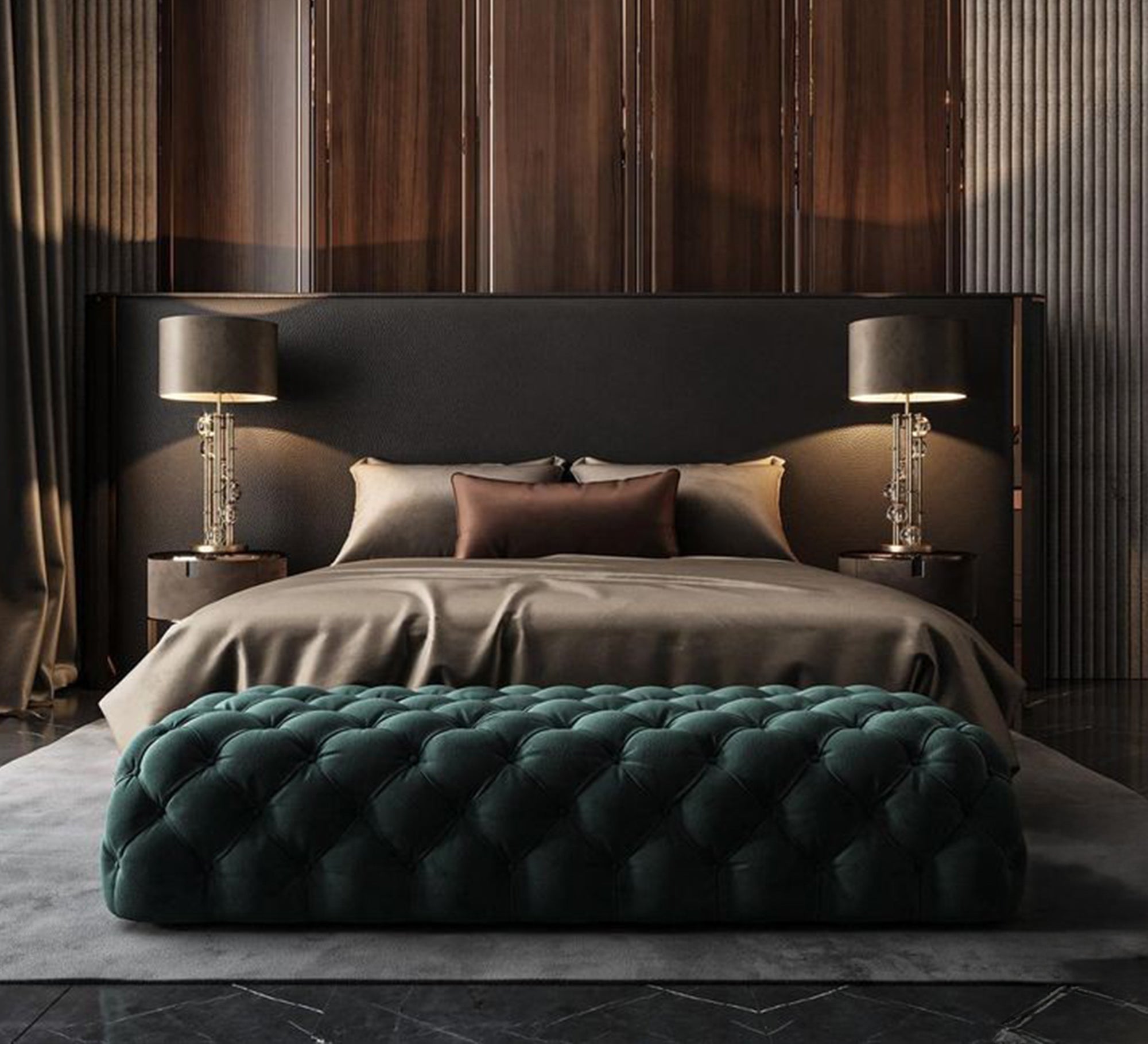 سرير فاخر مخملي أنيق بتصميم معاصر