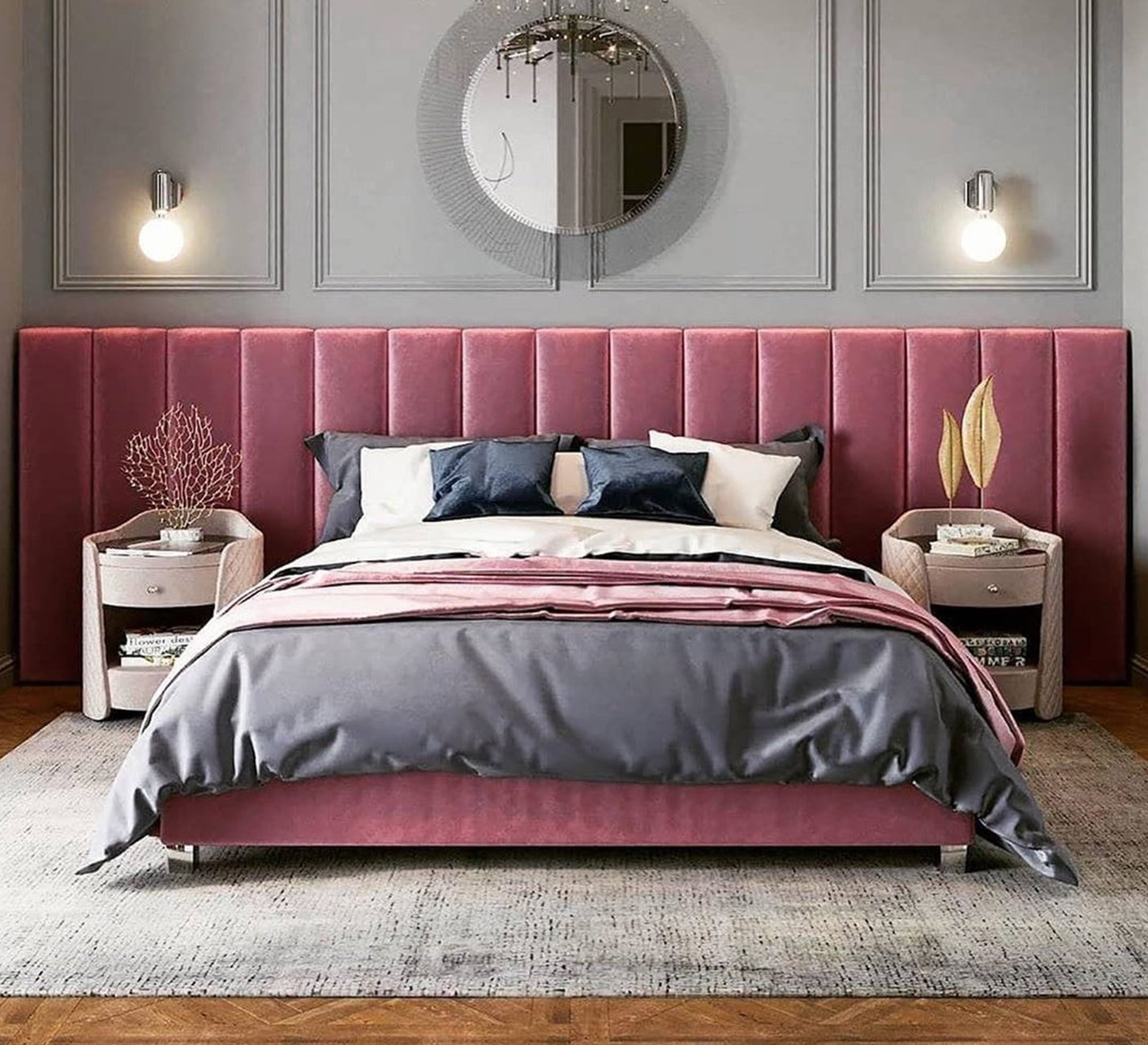 سرير أنيق عصري بألوان جريئة