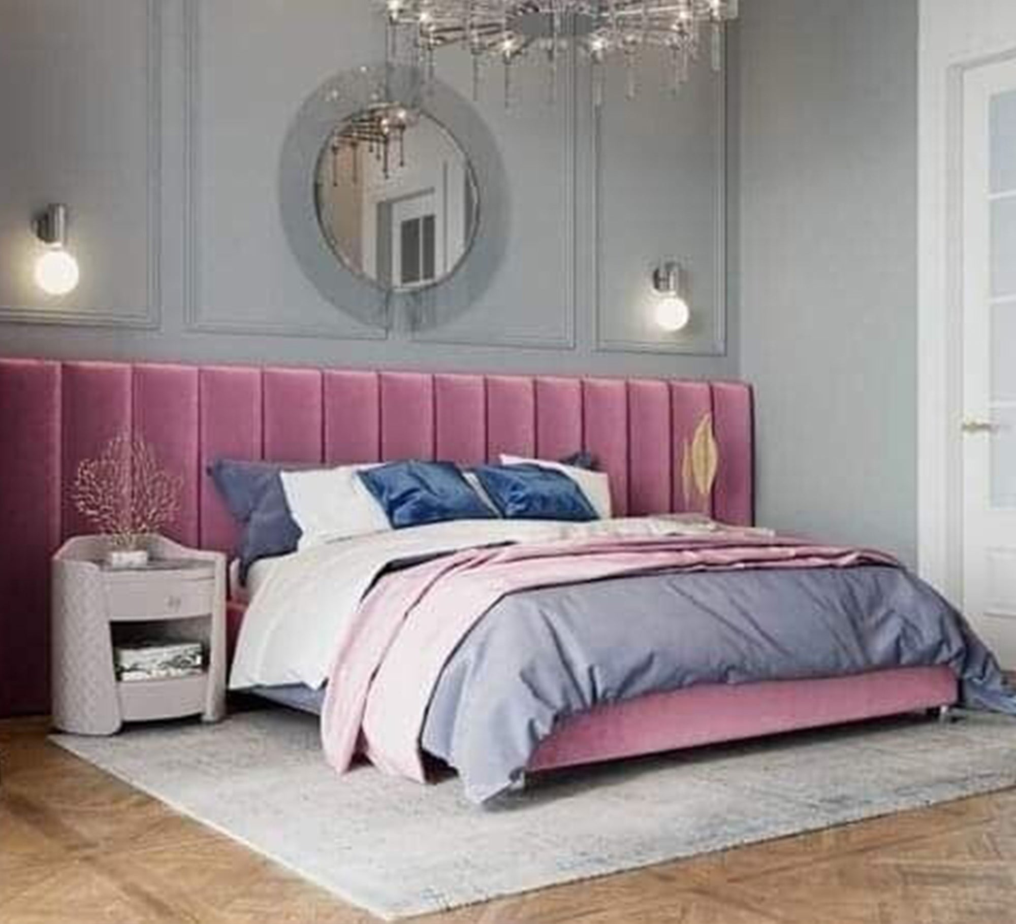 سرير أنيق عصري بألوان جريئة