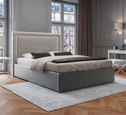 سرير عصري برأس مضيء وأناقة رمادية