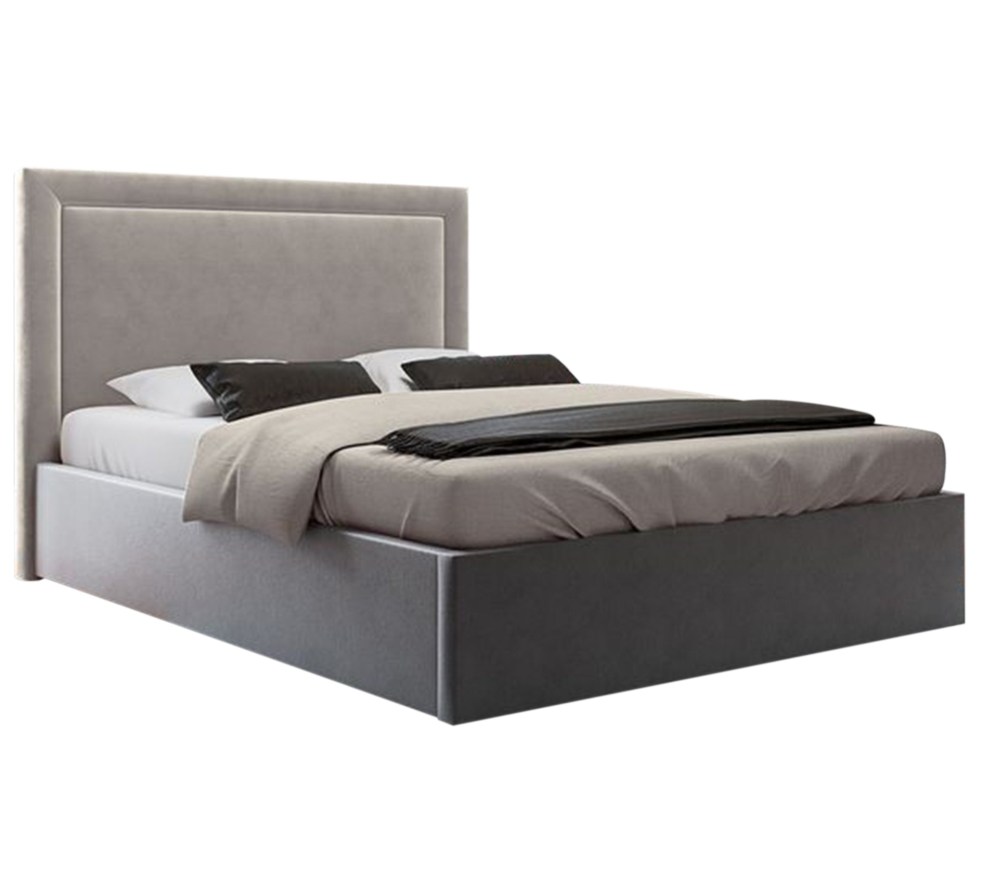 سرير عصري برأس مضيء وأناقة رمادية
