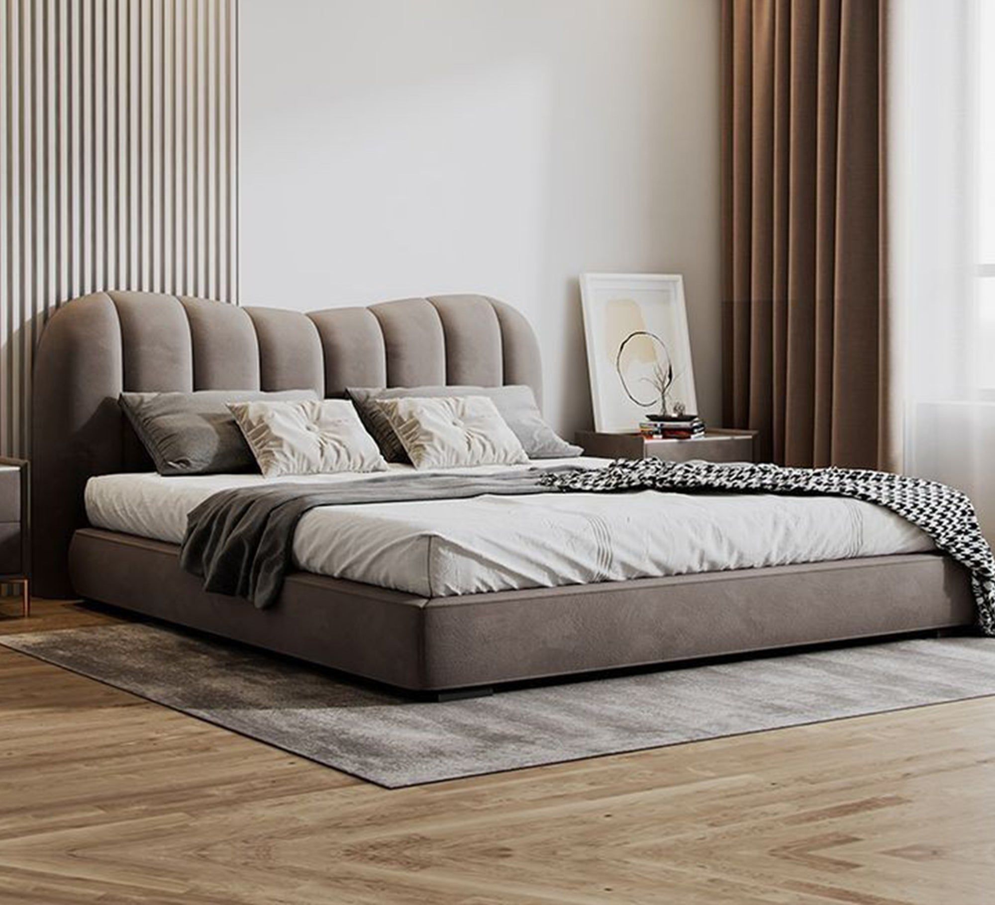 سرير عصري برأس مبطن وراحة فاخرة