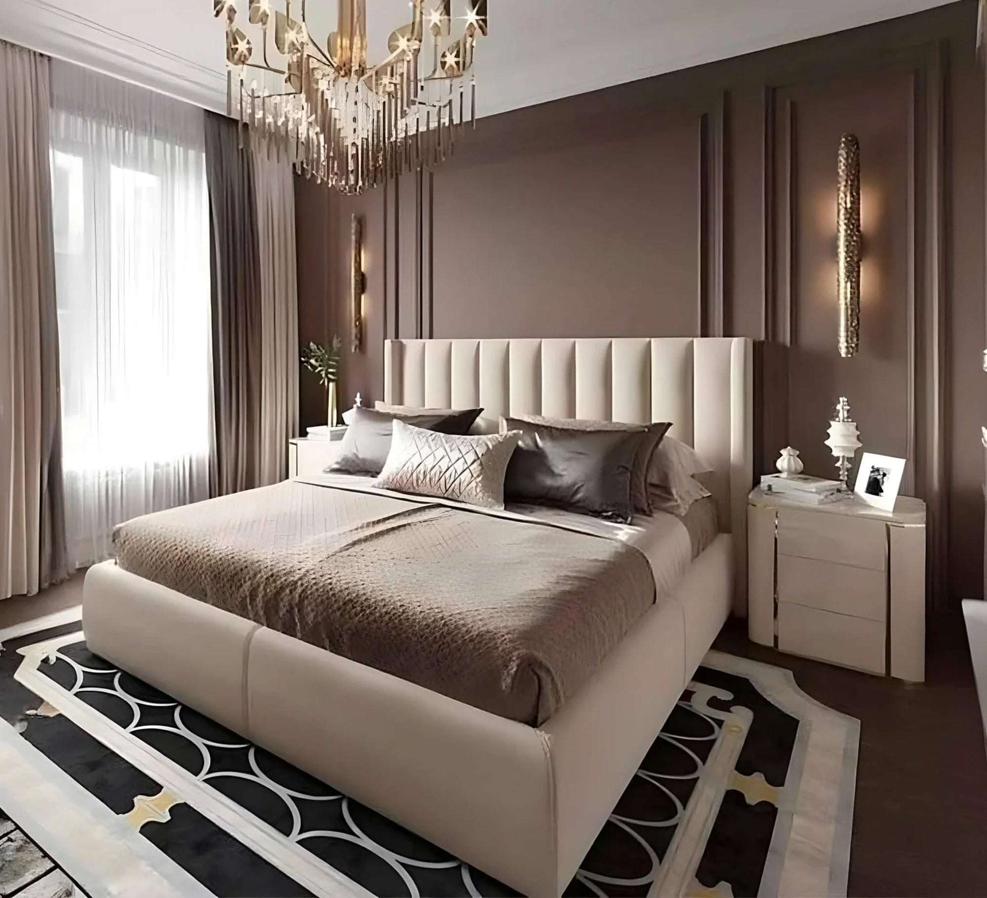 سرير بيج فاخر برأس مبطن وأناقة عصرية