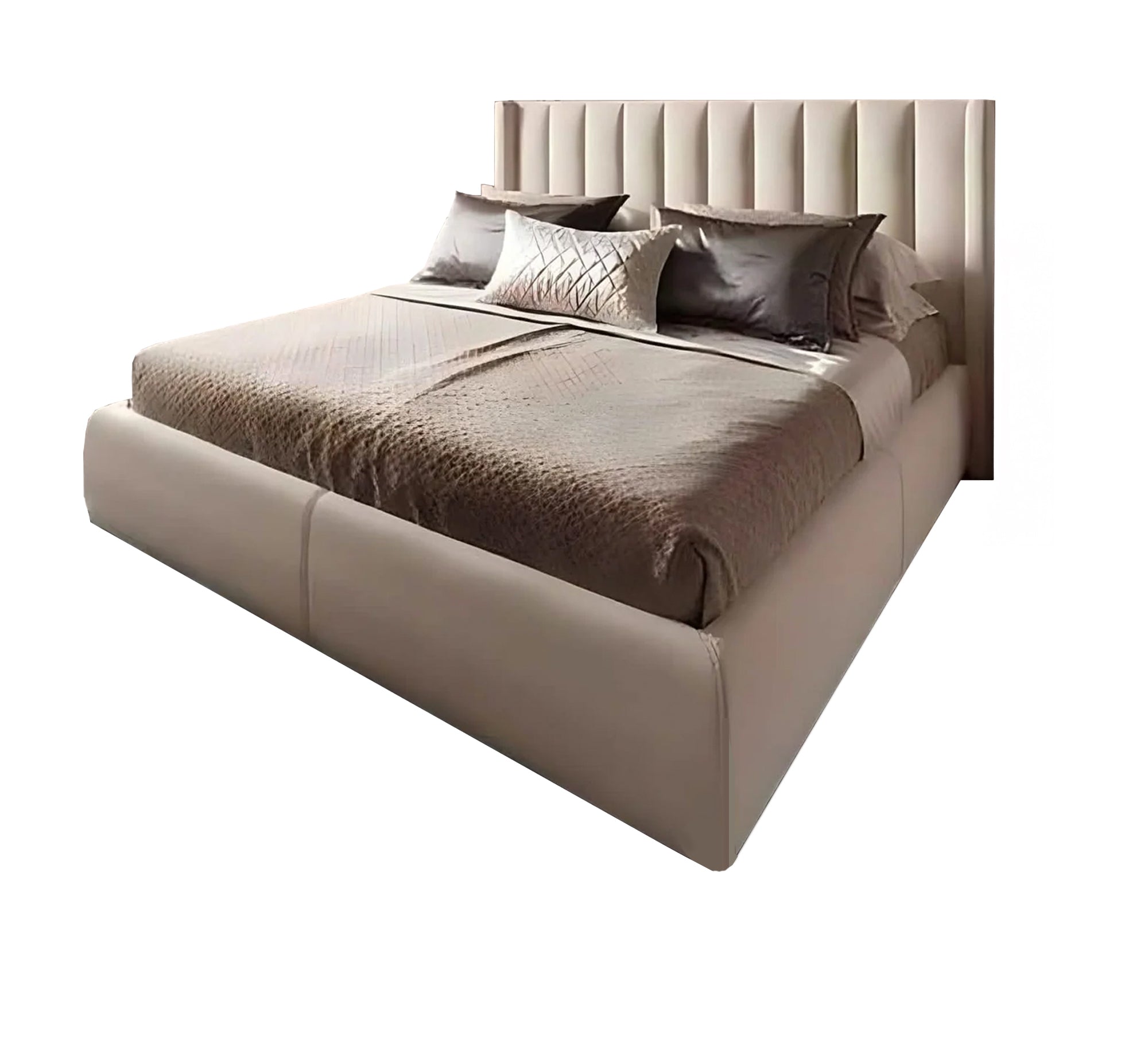 سرير بيج فاخر برأس مبطن وأناقة عصرية