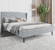 سرير رمادي برأس مموج وتصميم عصري مريح