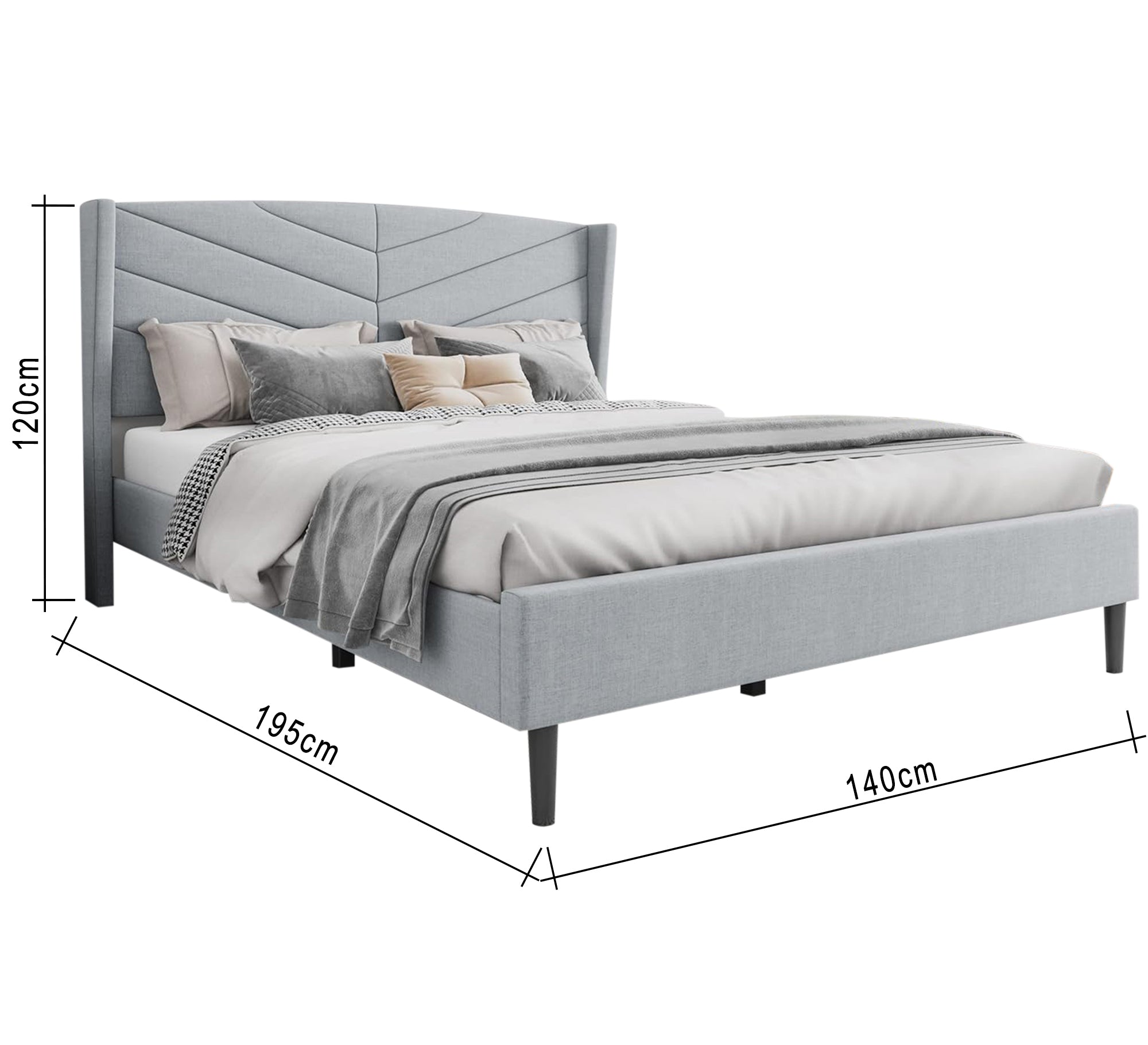 سرير رمادي برأس مموج وتصميم عصري مريح