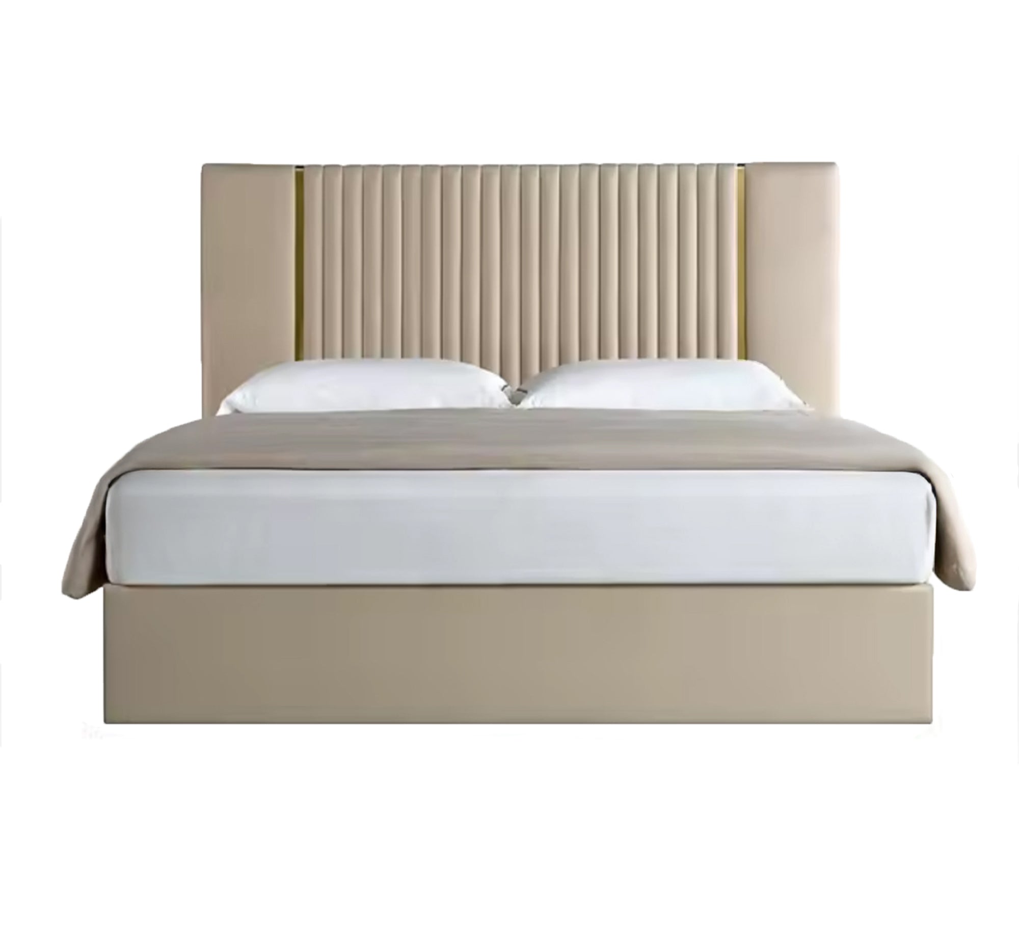 سرير بيج برأس مخطط ولمسة ذهبية أنيقة