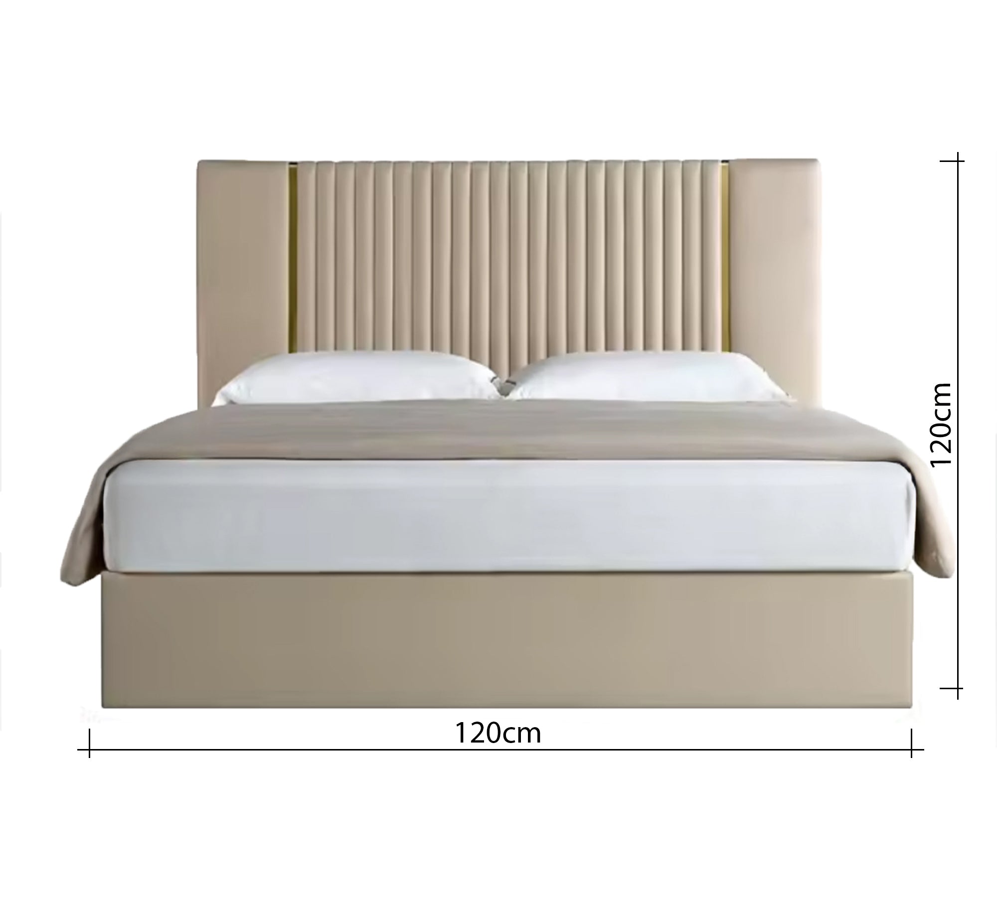 سرير بيج برأس مخطط ولمسة ذهبية أنيقة