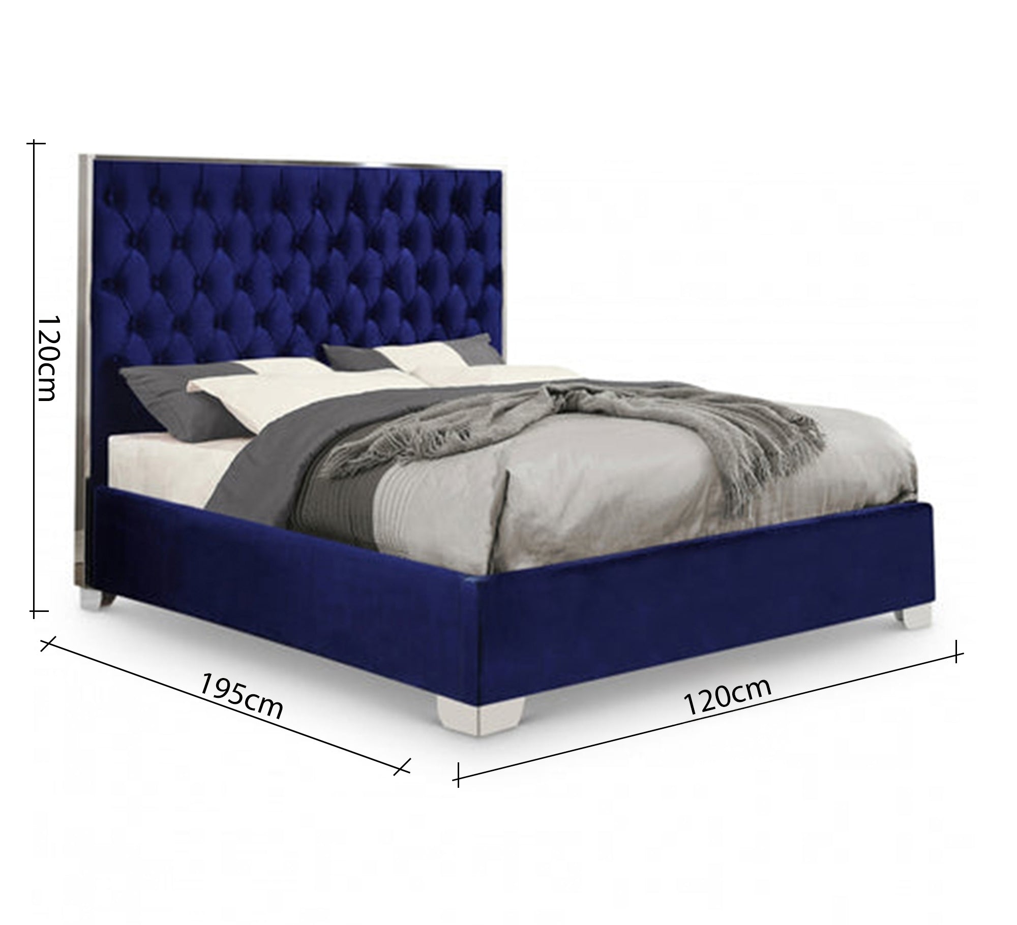 سرير أزرق مخملي بتنجيد كابتونيه بفخامة بارزة