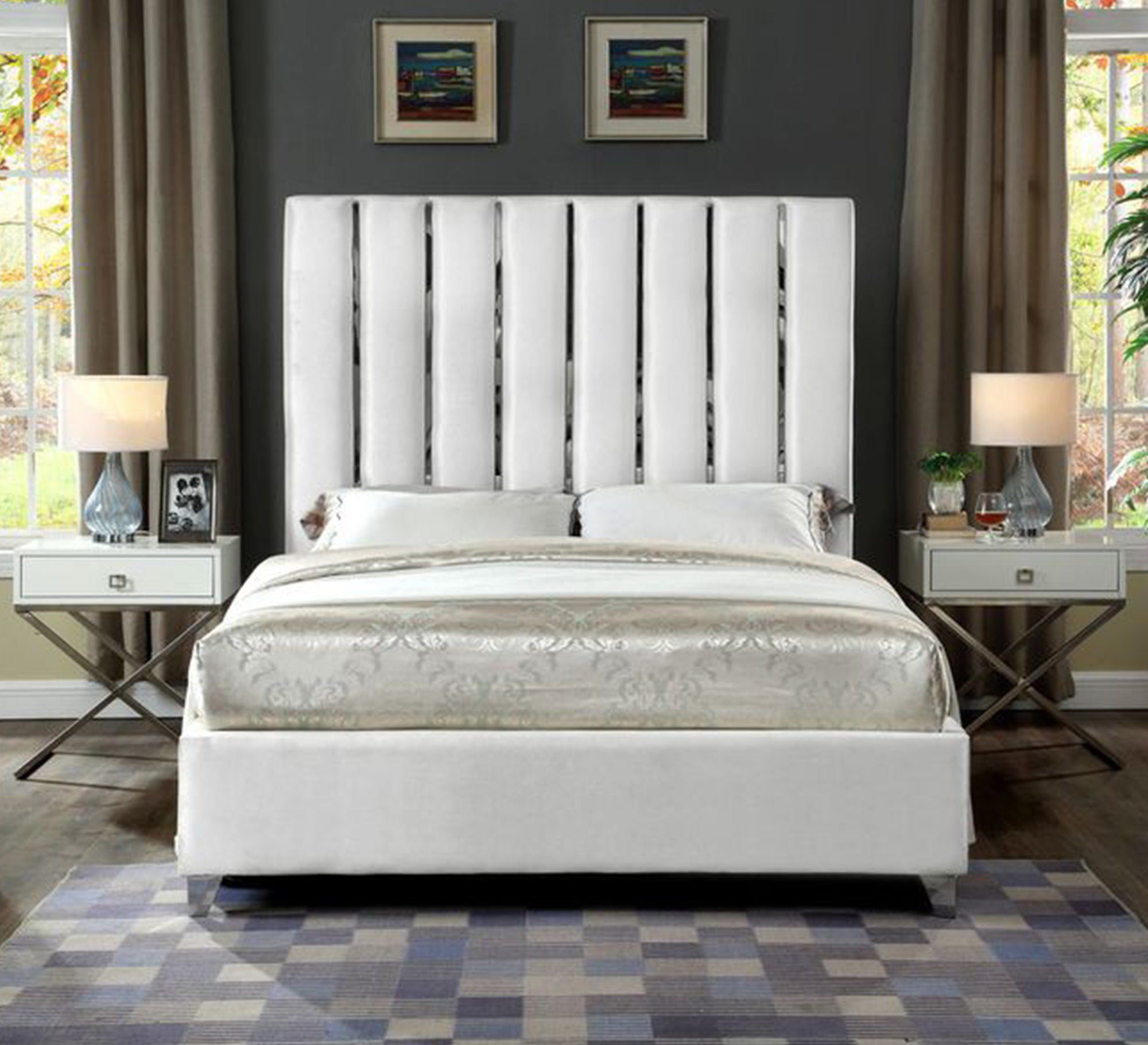 سرير أوف وايت برأس عمودي وفخامة عصرية