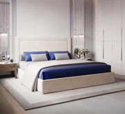 سرير بيج بسيط بتصميم أنيق وراحة معاصرة