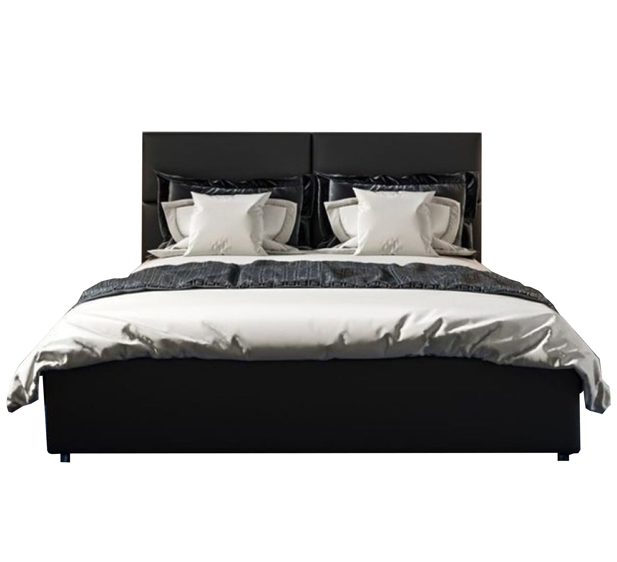 سرير أسود أنيق برأس مبطن وراحة عصرية