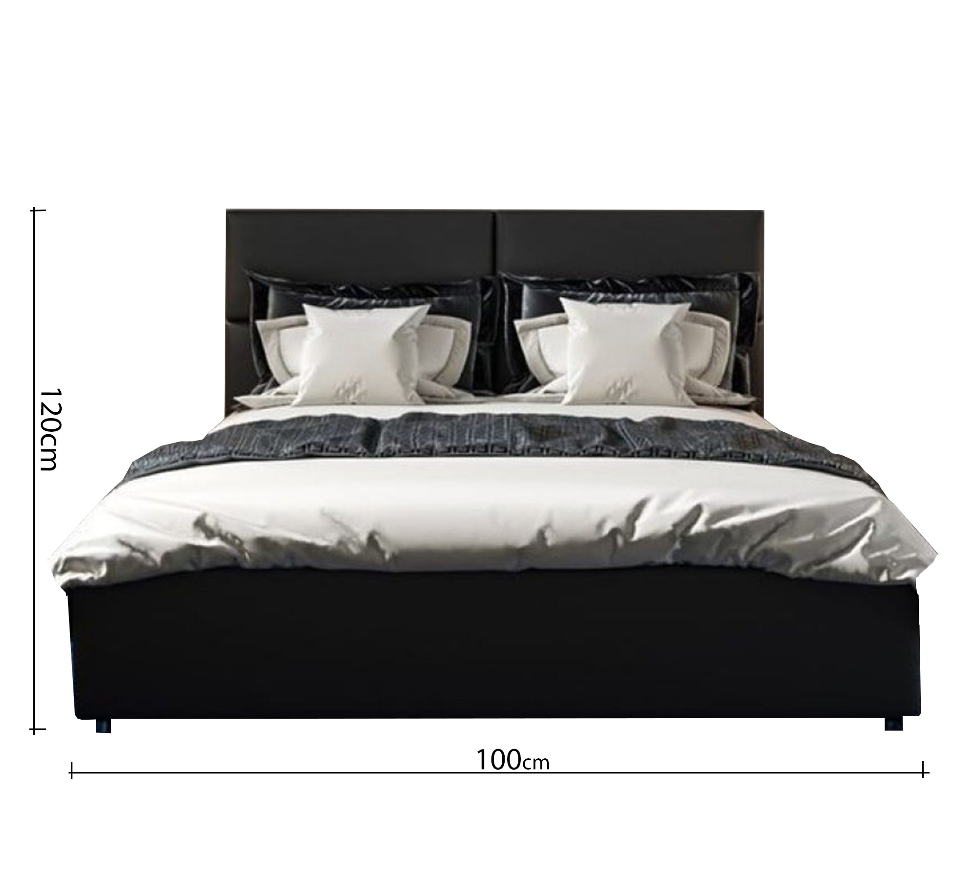 سرير أسود أنيق برأس مبطن وراحة عصرية