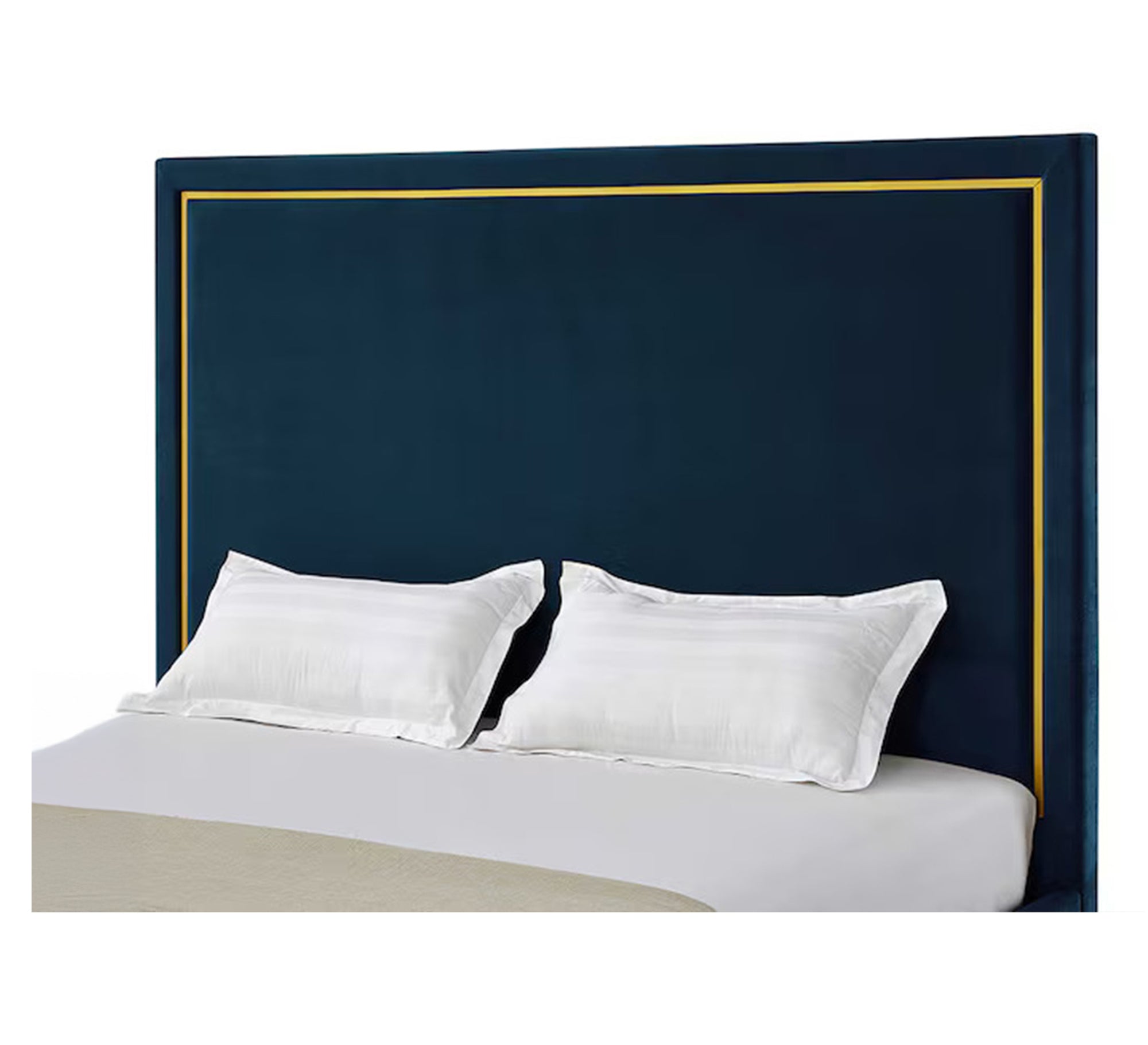 سرير أزرق داكن بإطار ذهبي وفخامة عصرية