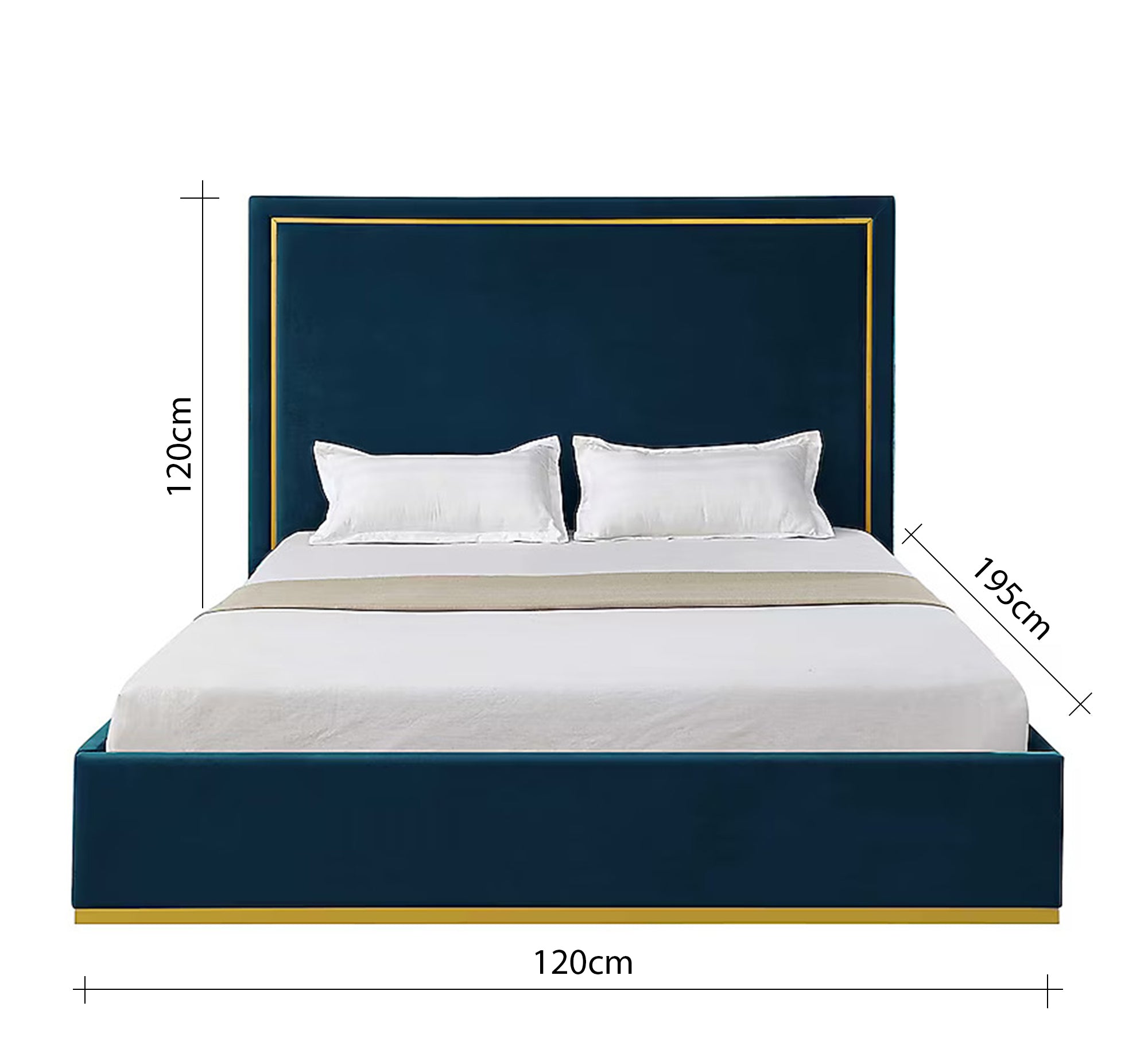 سرير أزرق داكن بإطار ذهبي وفخامة عصرية