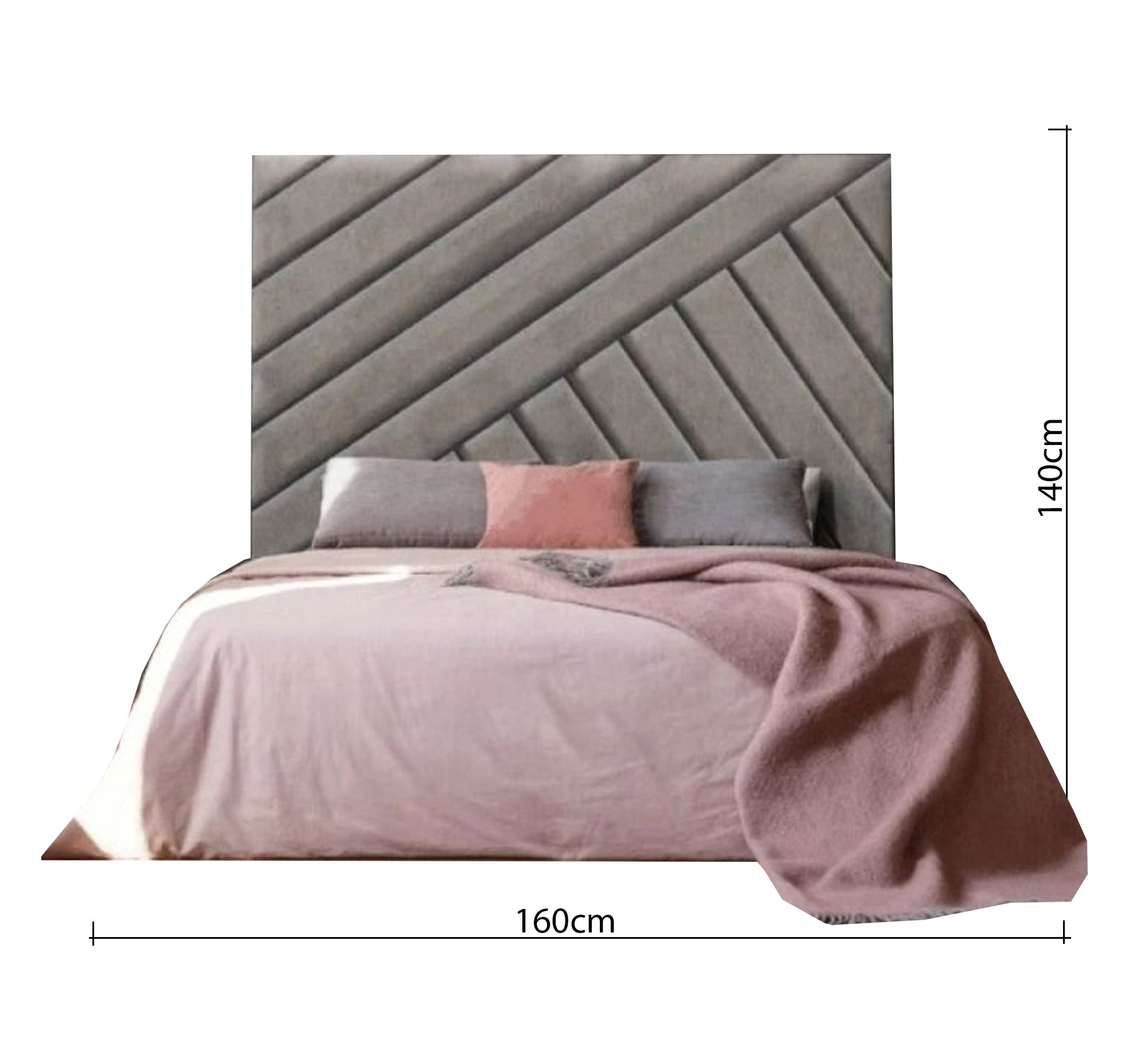 سرير رمادي برأس هندسي وأناقة مميزة