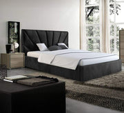 سرير أسود برأس مروحي وأناقة درامية