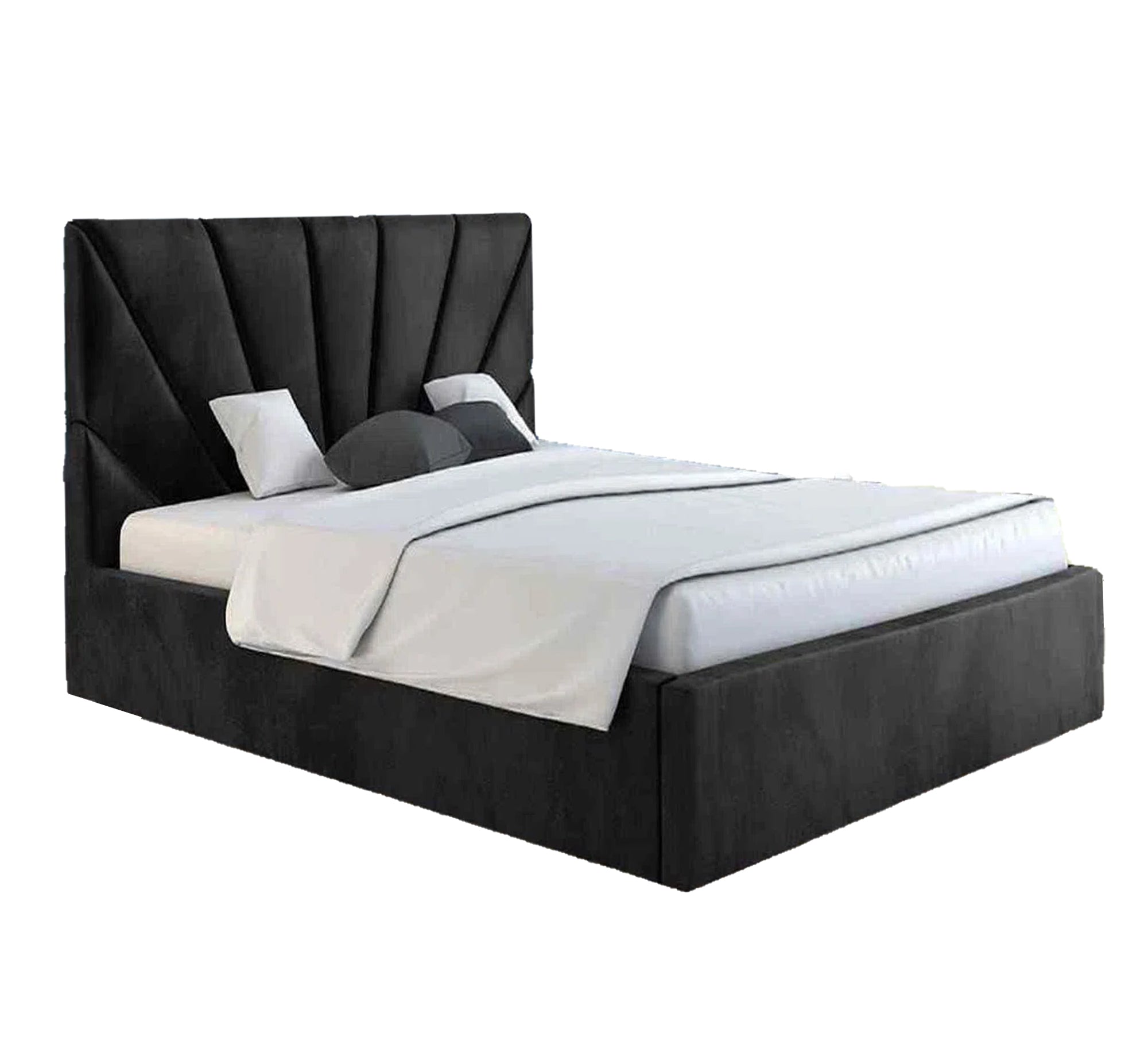 سرير أسود برأس مروحي وأناقة درامية