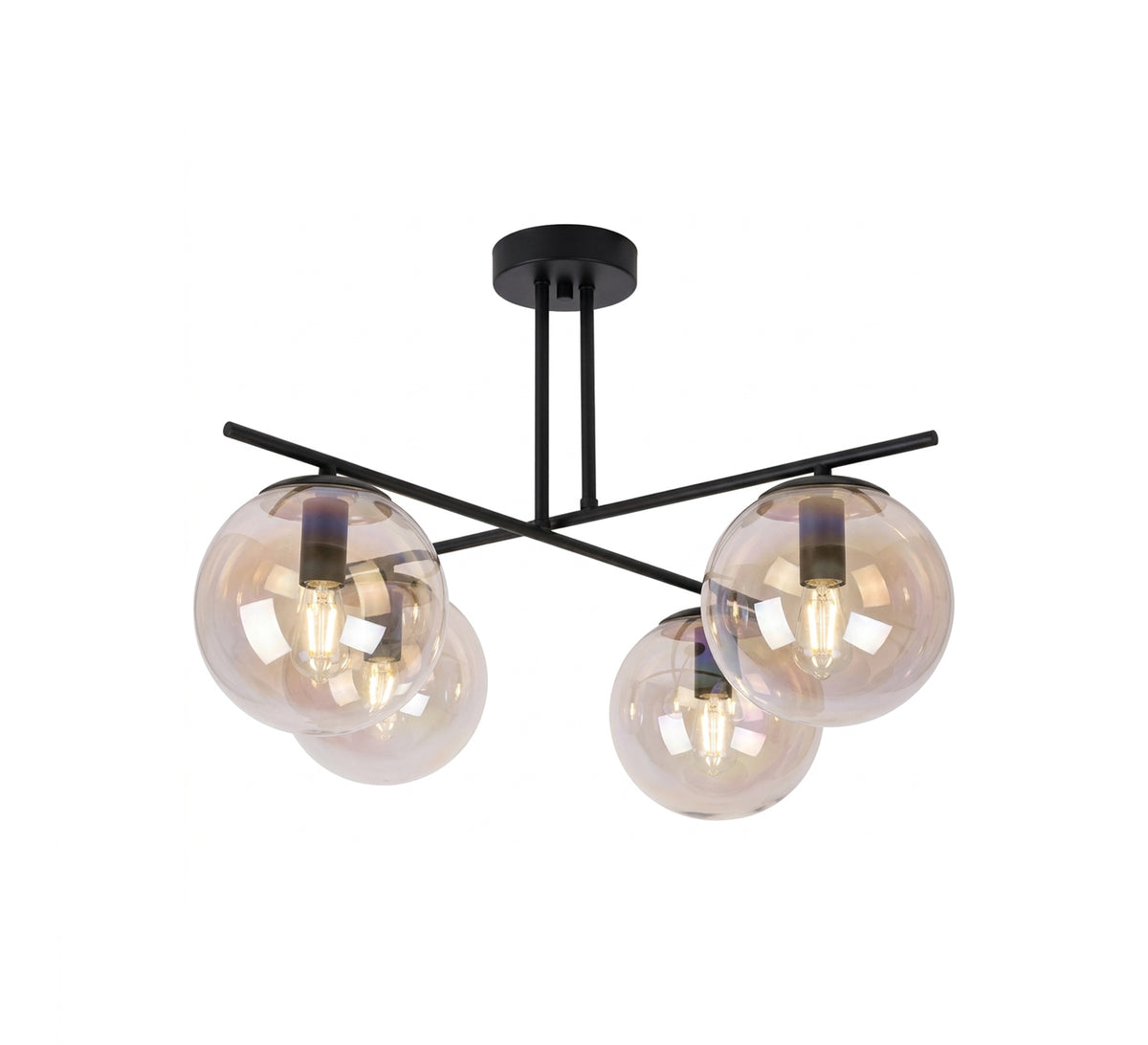 Modern chandelier with an amber glass globe