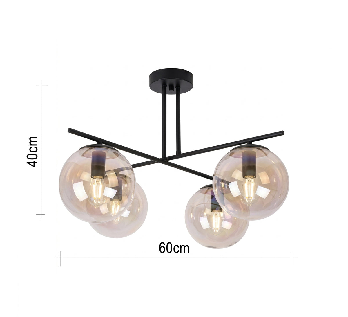 Modern chandelier with an amber glass globe