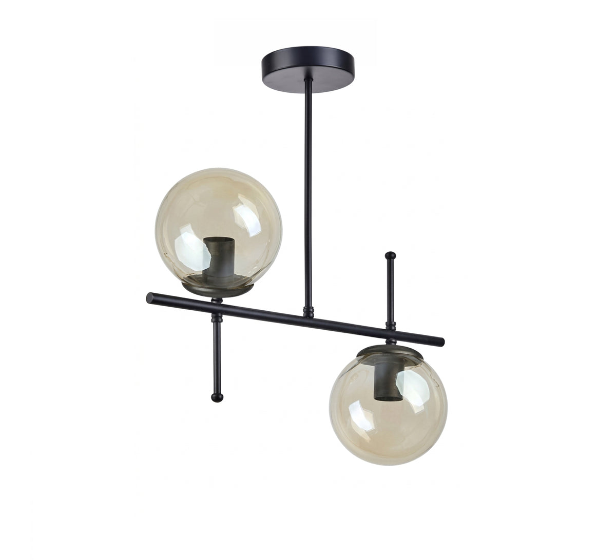 Two-light chandelier with amber glass globes